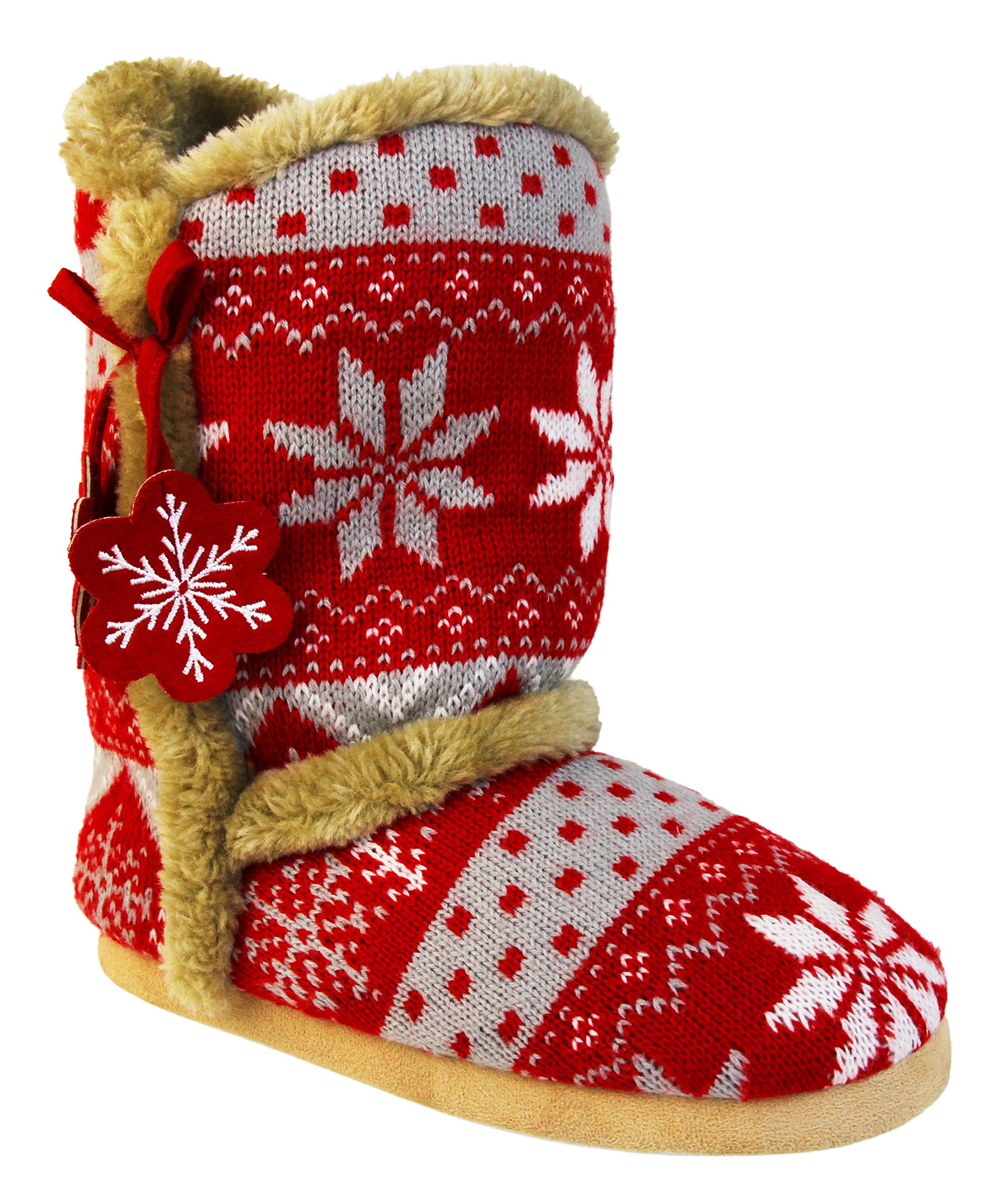 Dunlop Women's Nordic Faux Fur Memory Foam Slippers - Warm & Comfy House Shoes for Ladies, Girls - Perfect for Winter, Lounging at Home, and Scandinavian Style Comfort