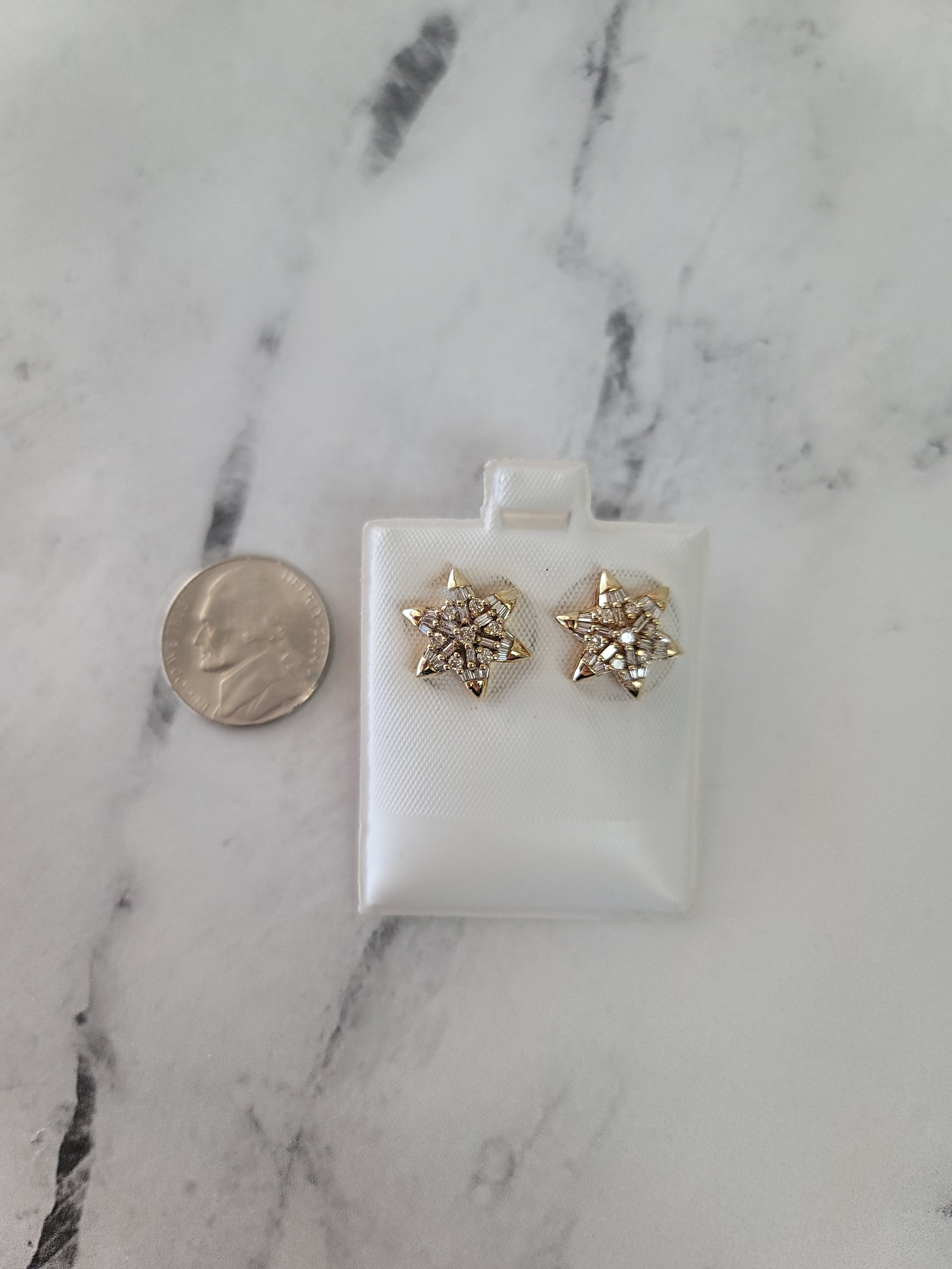 14K Yellow Gold Star Shaped Baguette Diamond Earrings .77cttw - Perfect for Anniversary Gifts, Wedding Jewelry & Special Occasions