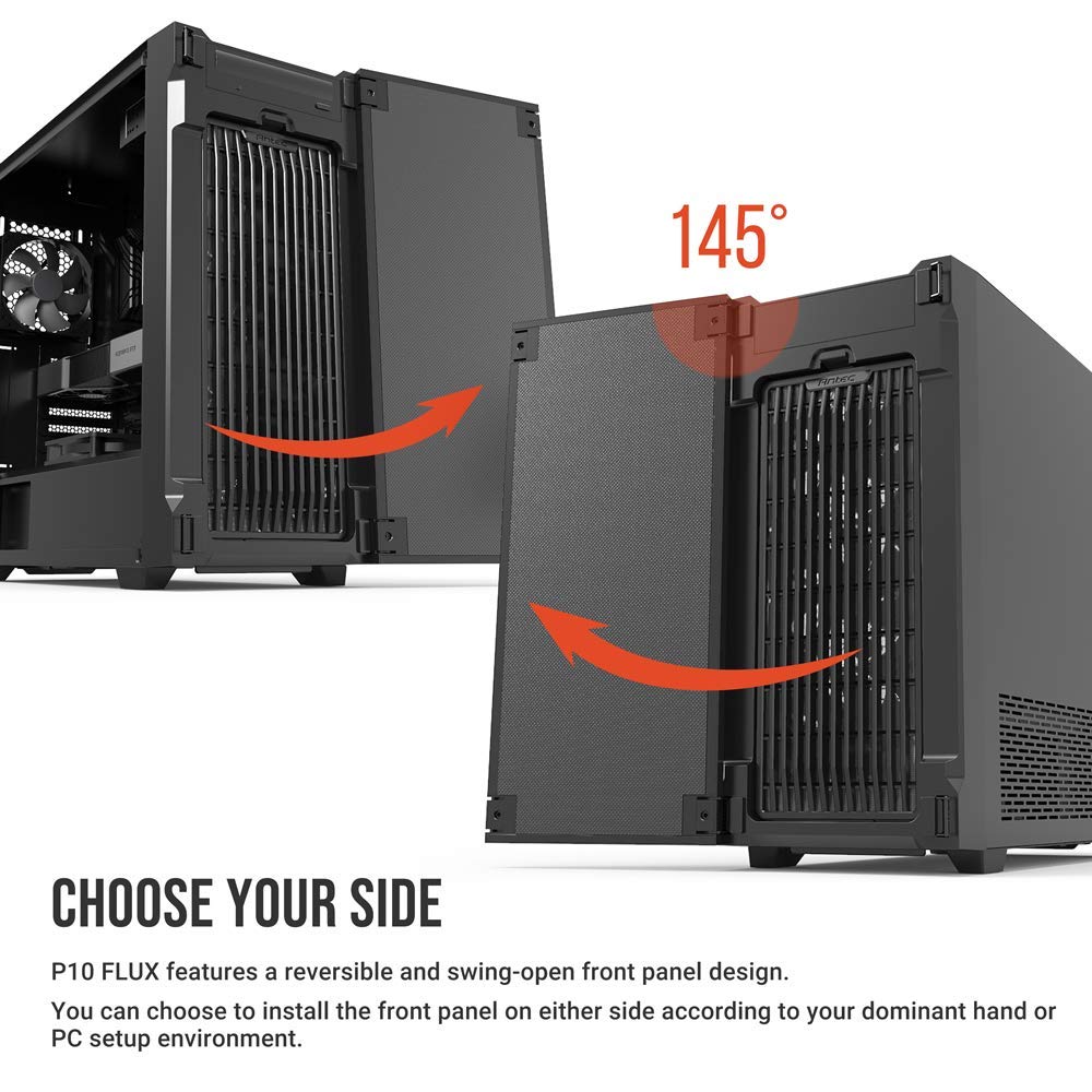 Antec P10 FLUX Mid-Tower PC Case - Silent Gaming Case with 5 x 120mm Fans, Reversible Front Panel & Air-Concentrating Filter - Ideal for Quiet Gaming Rigs & Home Office Workstations