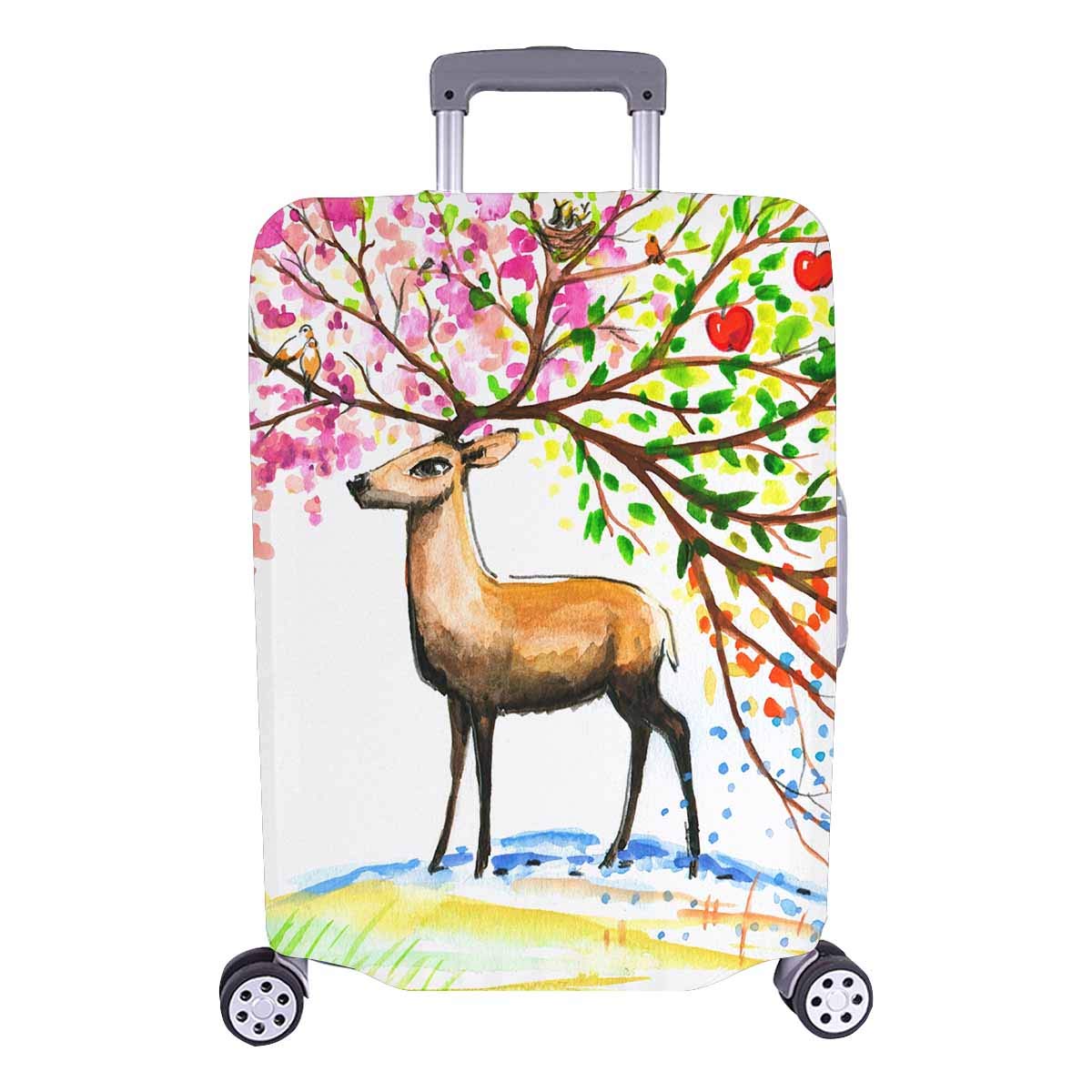 InterestPrint 4 Seasons Deer Tree Design Travel Luggage Cover - Fits 26-28 Inch Suitcases | Waterproof Baggage Protector for Vacation & Airplane Travel