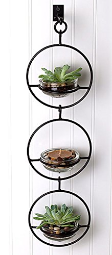 Triple Metal and Glass Hanging Wall Terrarium & Candle Holder - Modern Home Decor for Living Room, Bedroom, or Office