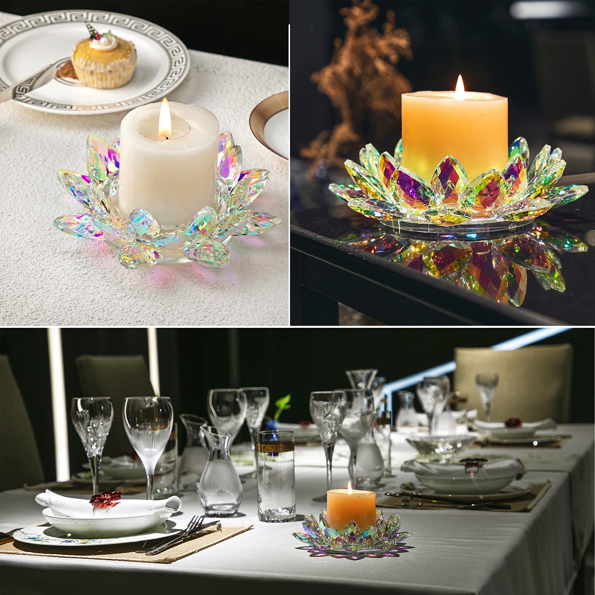 7'' Large Crystal Lotus Glass Candle Holder for Tealight & Pillar Candles - Elegant Wedding, Christmas & Dinner Table Decor - Perfect for Centerpieces, Home Decor & Romantic Ambiance