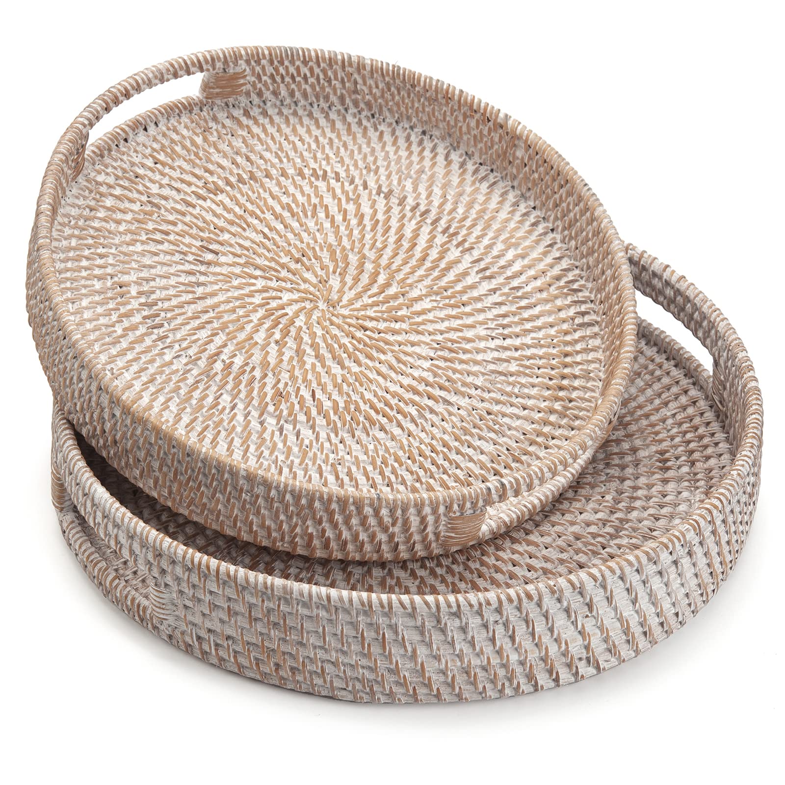 Round Rattan Coffee Table Tray with Handles - 14