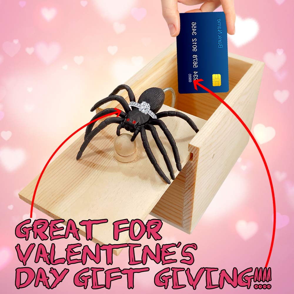 Handmade Wooden Surprise Prank Box with Realistic Rubber Spider - Funny Practical Joke Gift for Friends & Parties - Perfect for Halloween Pranks, Office Gags, and Birthday Surprises