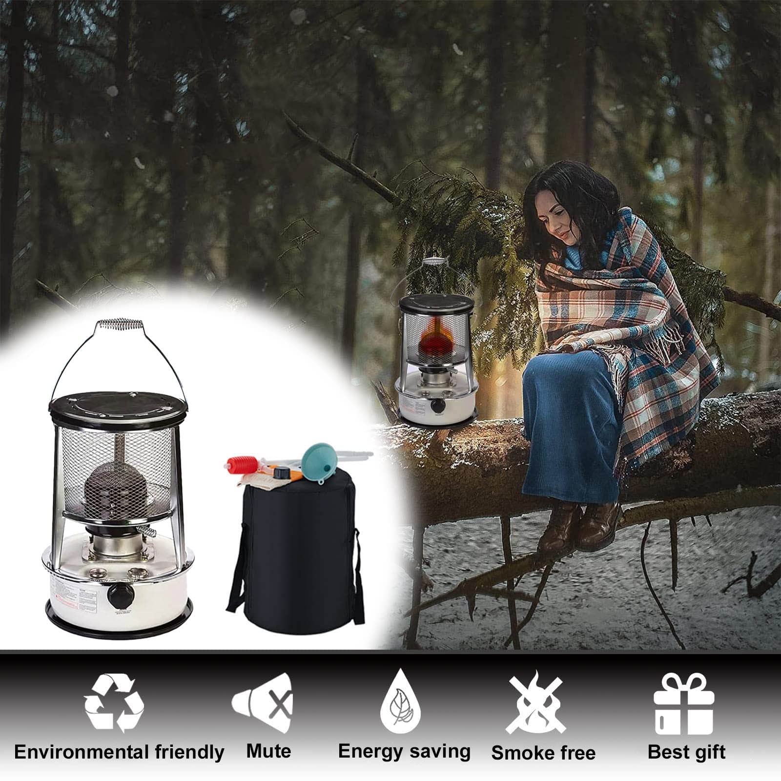Karosean Portable Kerosene Heater with 3 Wicks - Emergency Indoor Outdoor Heater with Suction Pipe for Easy Refueling - Perfect for Camping Tents, Home Heating, and Outdoor Cooking