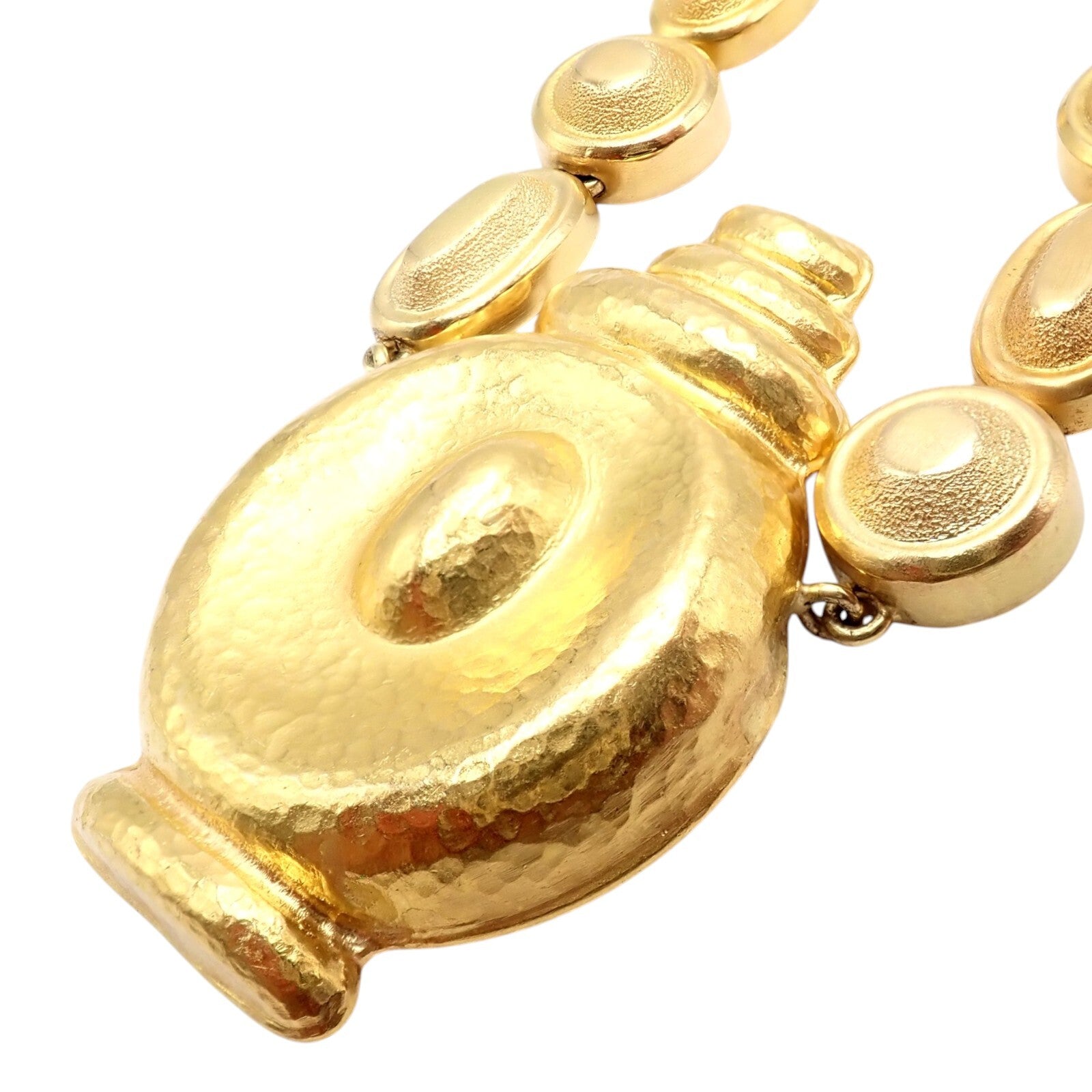 Vintage Estate Ilias Lalaounis 18k Yellow Gold Hammered Vase Necklace - Elegant Jewelry for Weddings, Parties & Special Occasions