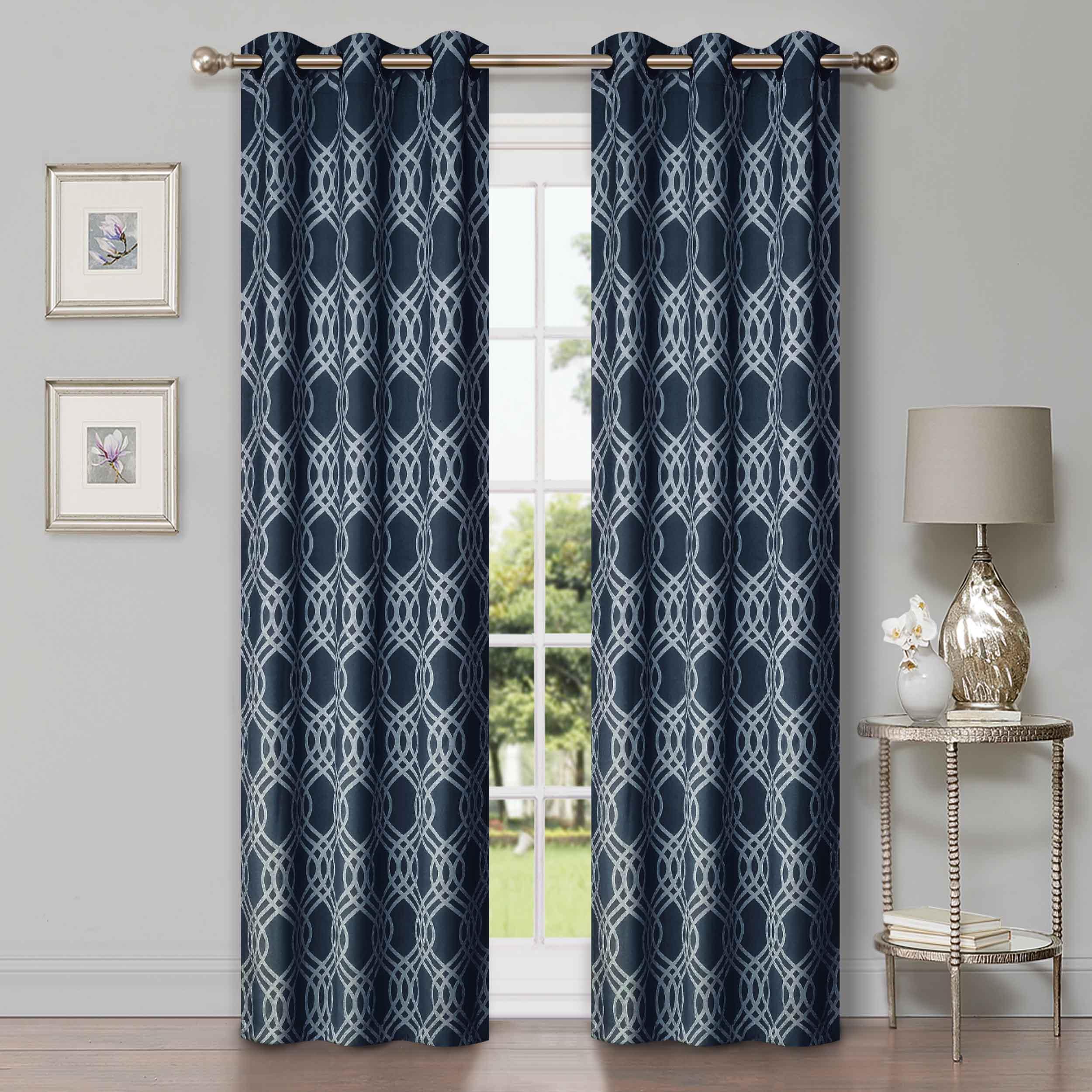 Blackout Curtains for Bedroom - Washable Room Darkening Ribbon Trellis Curtain Panel Set - Perfect for Nursery, Home Theater & Light Sleepers