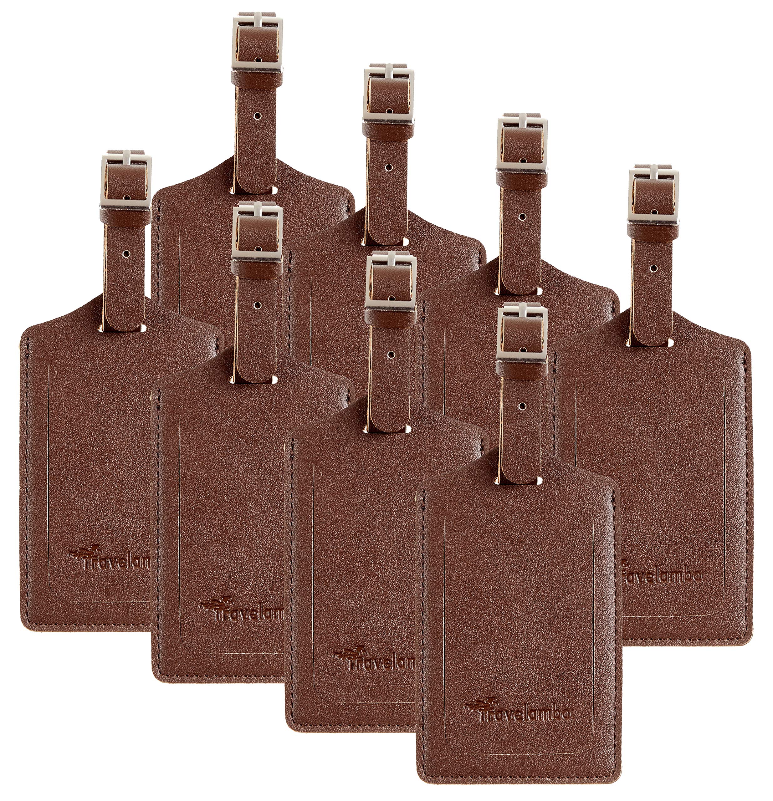 Travelambo 8 Pack Premium Faux Leather Luggage Tags for Suitcases & Travel Bags - Durable ID Labels with Protective Cover - Perfect for Airports, Cruises & Business Trips