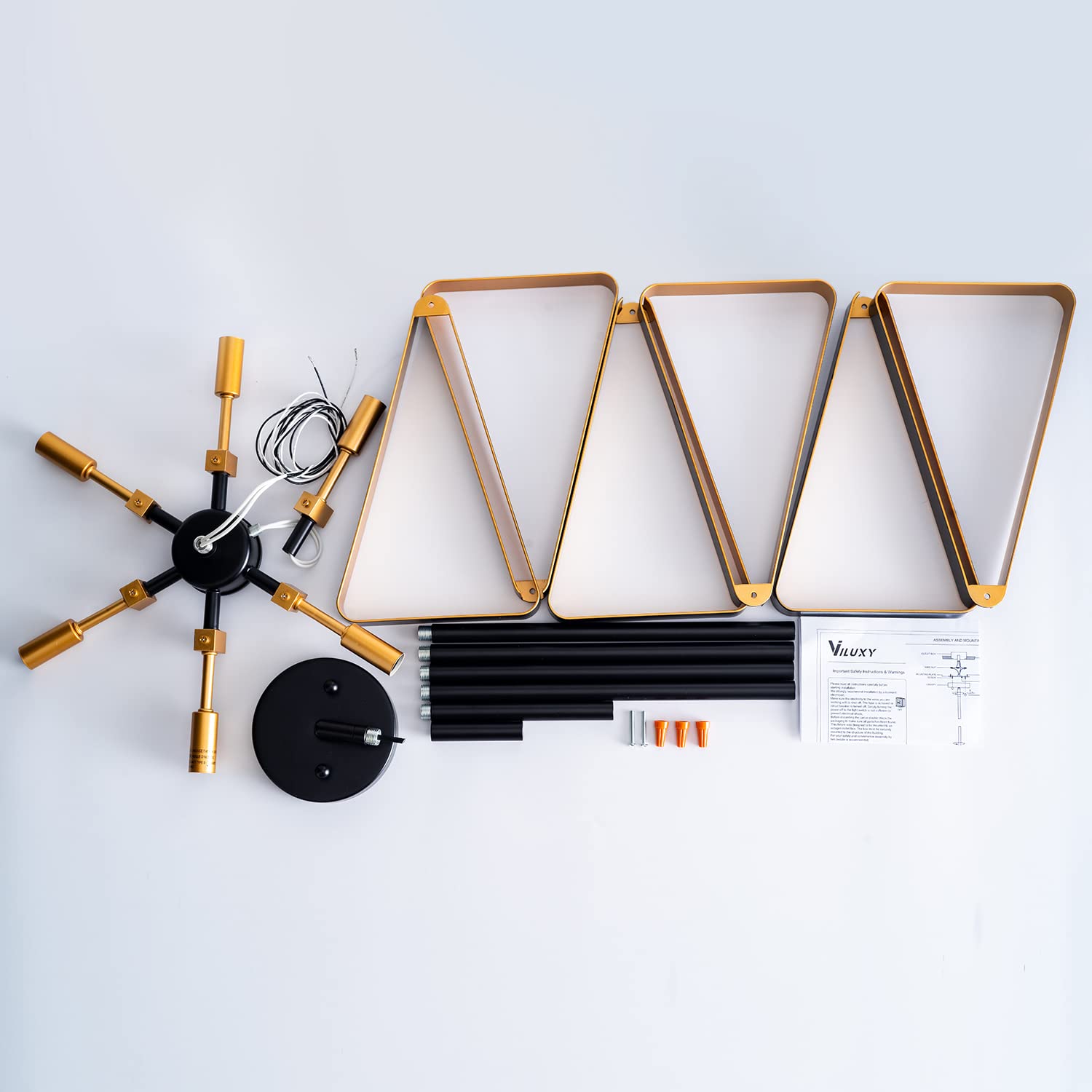 VILUXY Modern Geometric Pendant Light - 6-Light Mid-Century Chandelier with Matte Black & Brass Finish - Perfect for Dining Room, Kitchen, Living Room Lighting | Elegant Ceiling Fixture for Home Decor & Interior Design