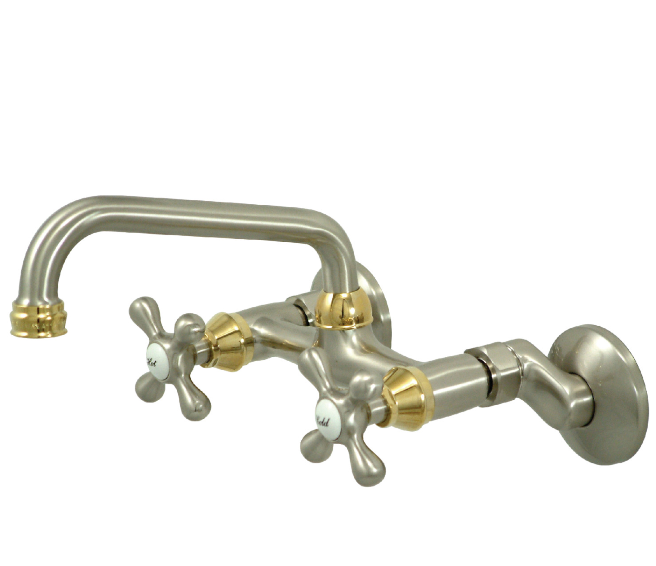Stainless Steel Double Handle Wall Mount Kitchen Faucet - High Arc Brushed Nickel Sink Faucet for Modern Farmhouse & Commercial Kitchens