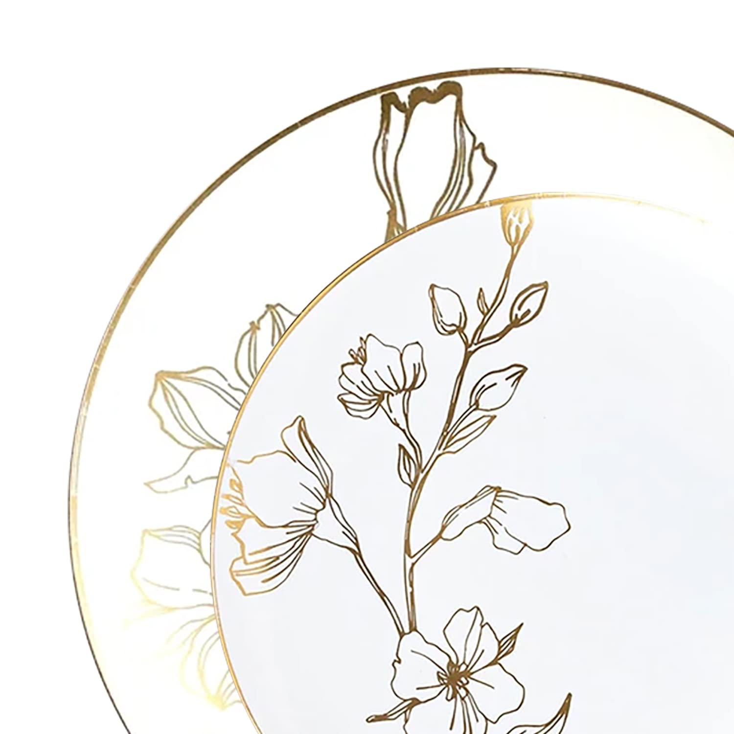 Elegant Disposable Plastic Plates Dinnerware Set - 240 pcs (120 Dinner & 120 Salad Plates) - White with Gold Antique Floral Design for Wedding, Birthday Party, Baby Shower & Special Events - Perfect for Indoor & Outdoor Catering, Picnics & Family Gatherings