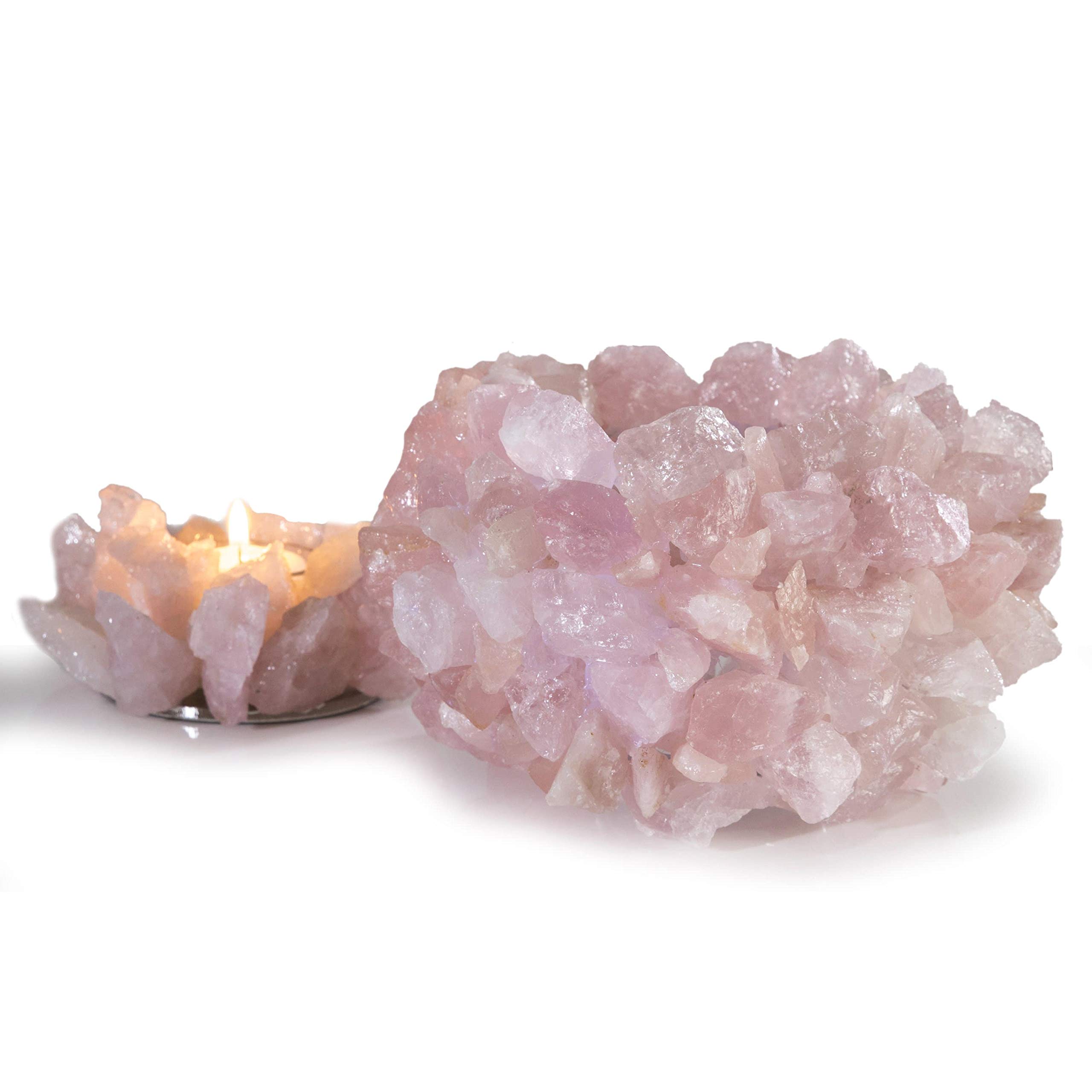 Natural Rose Quartz Cluster Crystal Vase - Handcrafted Healing Geode for Home Decor, Meditation & Positive Energy - Perfect for Office Desk, Yoga Space & Spiritual Gifts