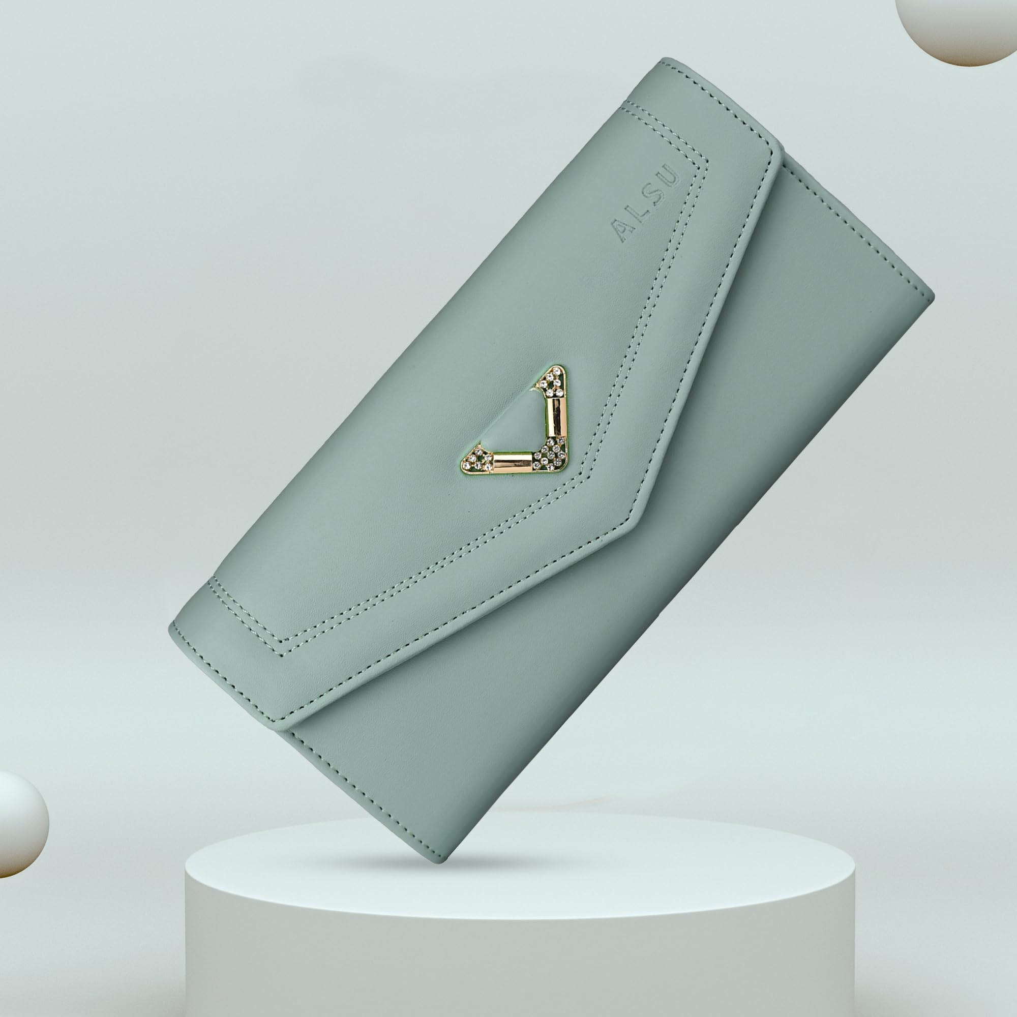 ALSU Women's Vegan Leather Wallet Clutch Purse - Light Green Handbag with Phone Pocket & 4 Card Slots (gdu-033blugrn) | Perfect for Parties, Weddings & Everyday Use