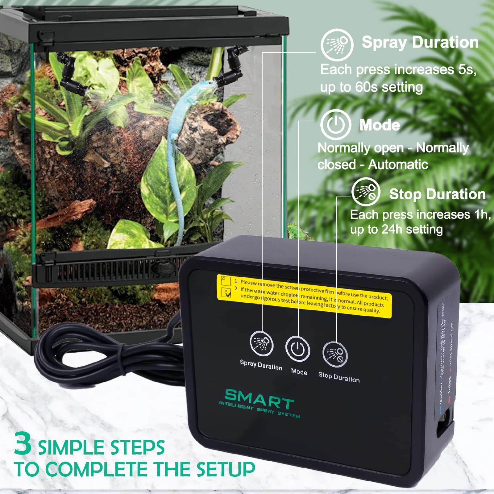 **Smart Reptile Humidifier & Misting System with Touch Screen, Timer & 360° Nozzles – Automatic Terrarium Fogger for Lizards, Snakes & Amphibians – Perfect for Vivariums, Greenhouses & Pet Habitats**