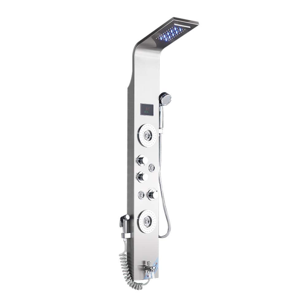 Luxury LED Shower Panel System with Temperature Display & Handheld Showerhead - Brushed Nickel Finish for Modern Bathroom | Perfect for Spa-like Shower Experience & Bathtub Installation