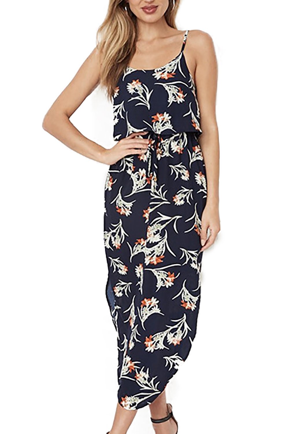 Alelly Women's Summer Boho Dress - Floral Printed Spaghetti Strap Backless Beach Dress with Side Slit | Perfect for Vacation, Pool Party & Tropical Getaway