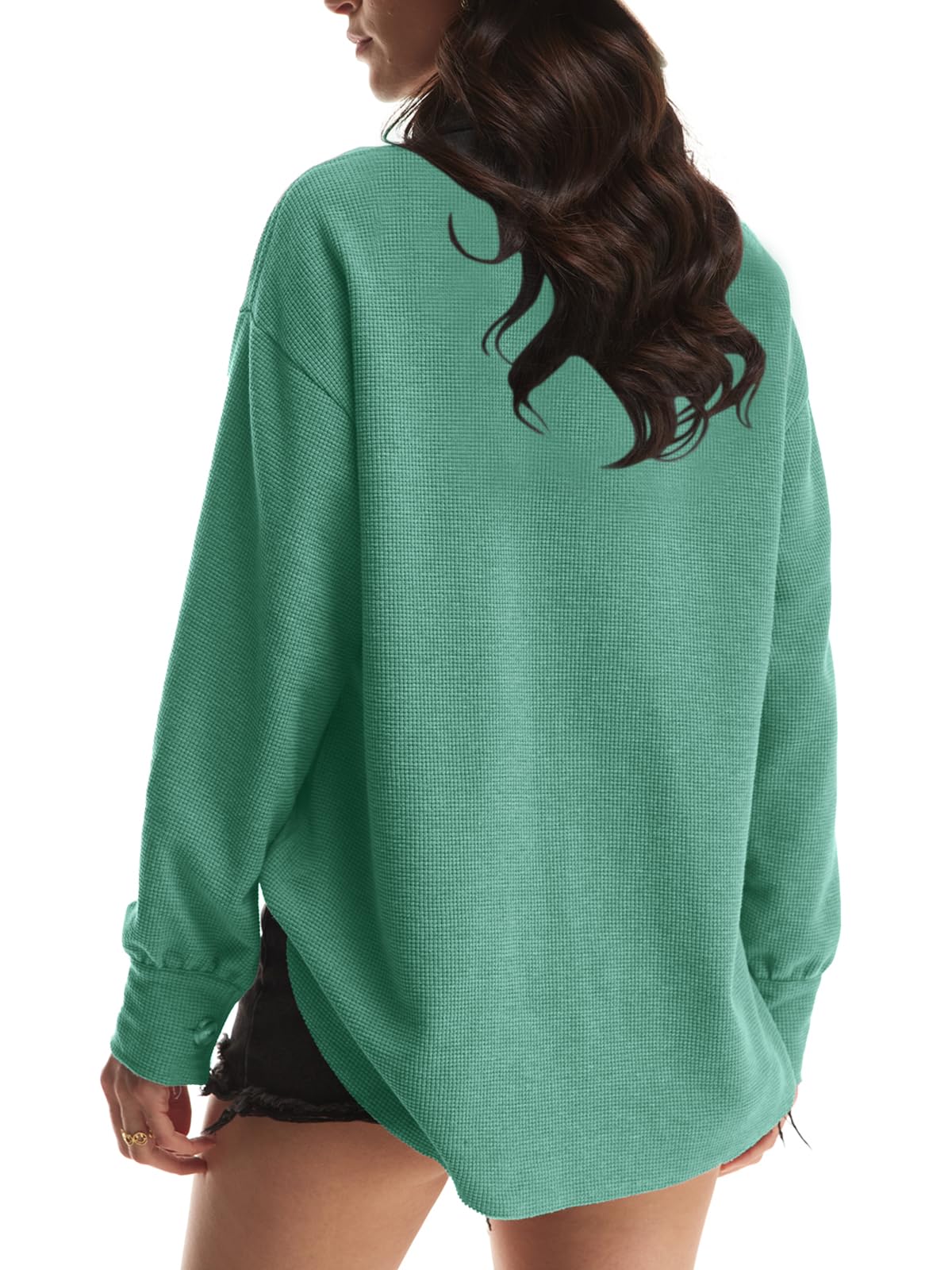 Yanekop Women's Waffle Knit Button Down Shacket - Oversized Long Sleeve Shirt Jacket for Women | Trendy Fall & Winter Outfits 2025 | Perfect for Casual Wear, Layering and Office Style