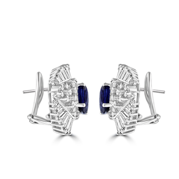 18KT White Gold 4.20CT Sapphire & 4.23CTW Diamond Cluster Earrings for Women - Luxury Bridal Jewelry & Anniversary Gift