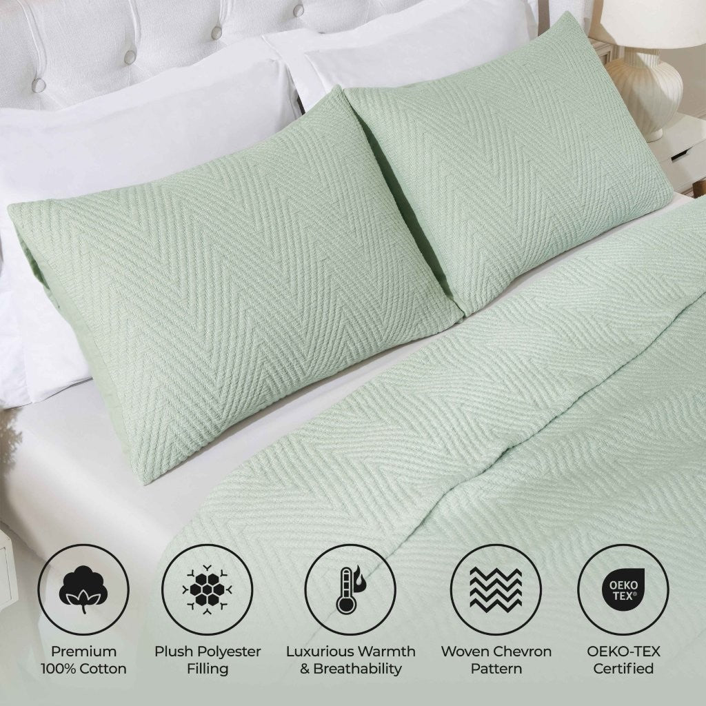 Premium Aswan Cotton Medium Weight Textured Modern Chevron Woven Coverlet - Soft & Breathable Bedspread for All-Season Comfort | Perfect for Master Bedroom, Guest Room & Cozy Home Decor