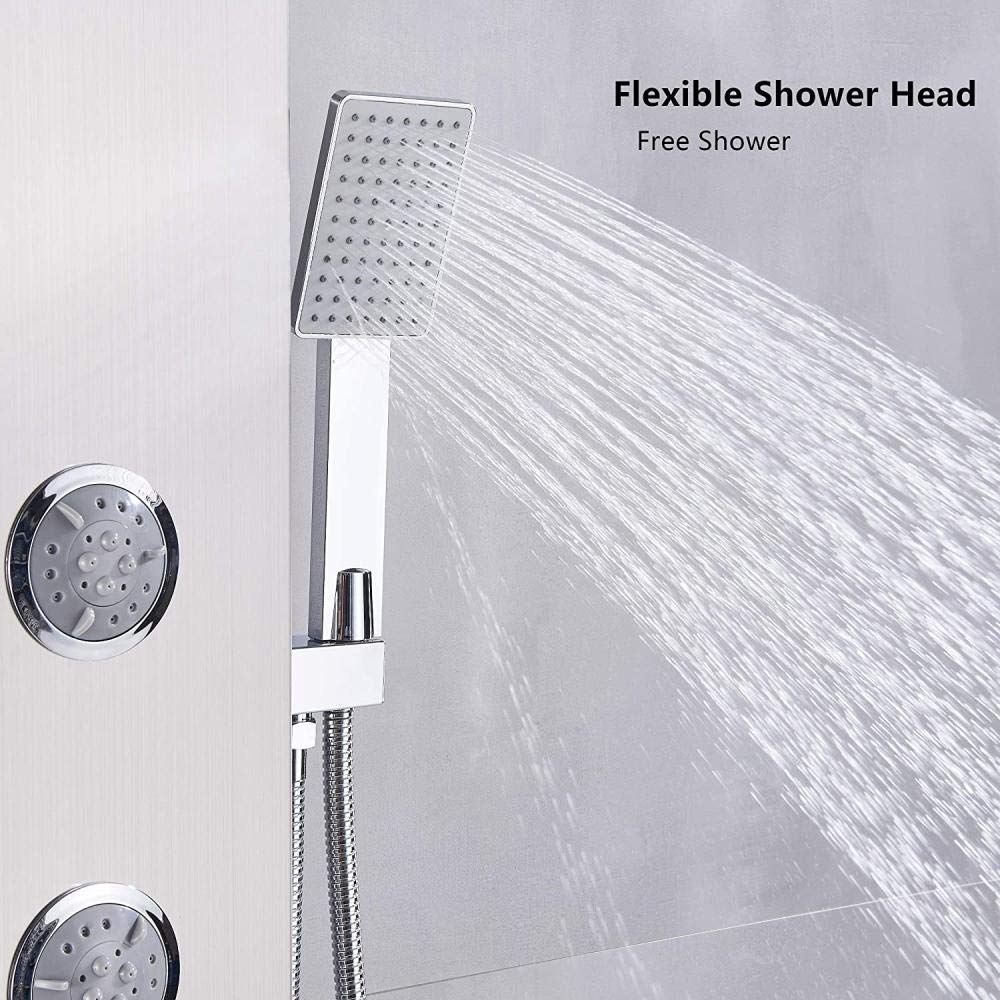 Premium 304 Stainless Steel Shower Panel Tower with 3 Massage Jets, Mixer Tap, Waterfall Rain Shower, Hand Shower & Tub Spout - Wall Mounted Bathroom Set for Luxury Spa Experience at Home