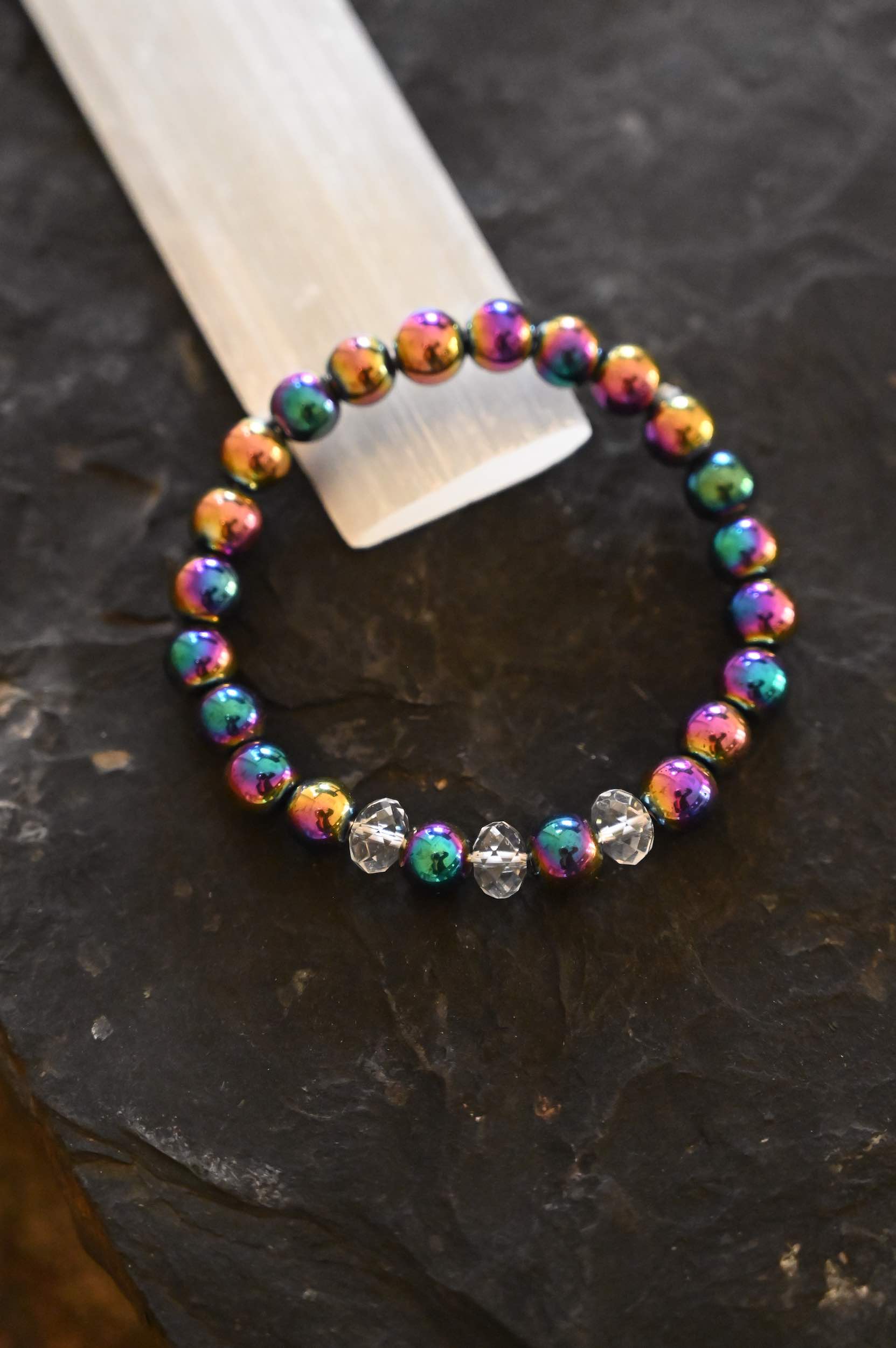 Manifesting My Dreams Rainbow Hematite Bracelet - Spiritual Healing Crystal Jewelry for Positive Energy & Good Luck - Perfect for Meditation, Yoga & Daily Wear