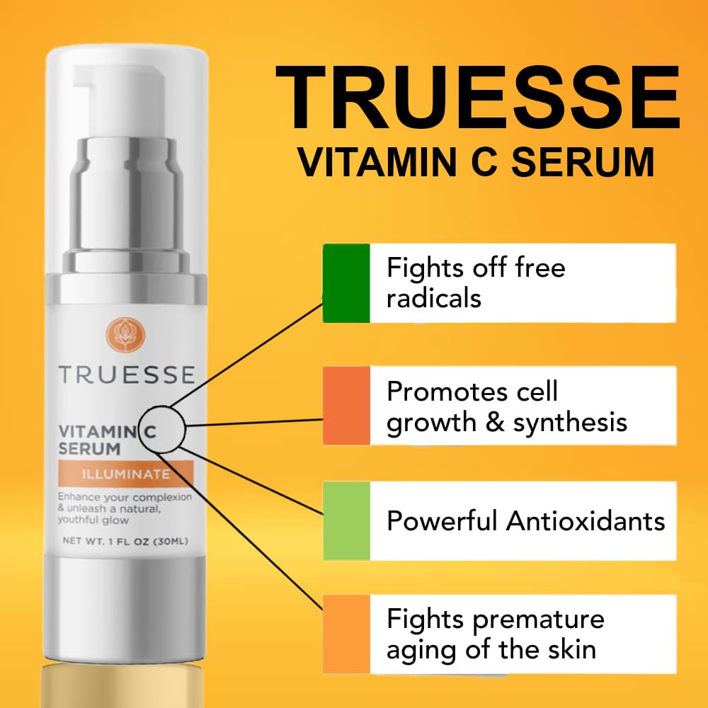 TRUESSE Vitamin C Anti-Aging Serum - Natural Hydrating Facial Serum with Ayurvedic Ingredients for Glowing Skin - 1 fl oz | Perfect for Daily Skincare Routine & Reducing Wrinkles