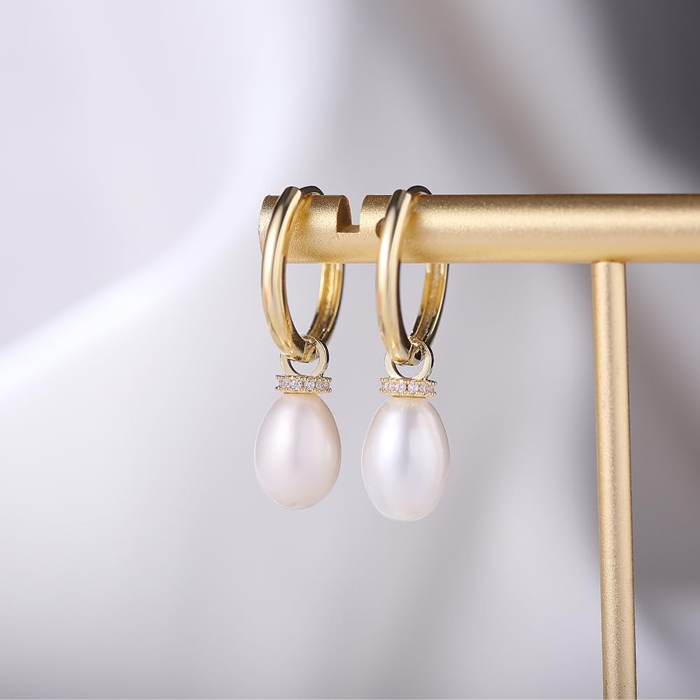 14K Gold Huggie Hoop Earrings for Women - Pearl Drop Dangle Earrings | Elegant Everyday Jewelry & Special Occasion Gift