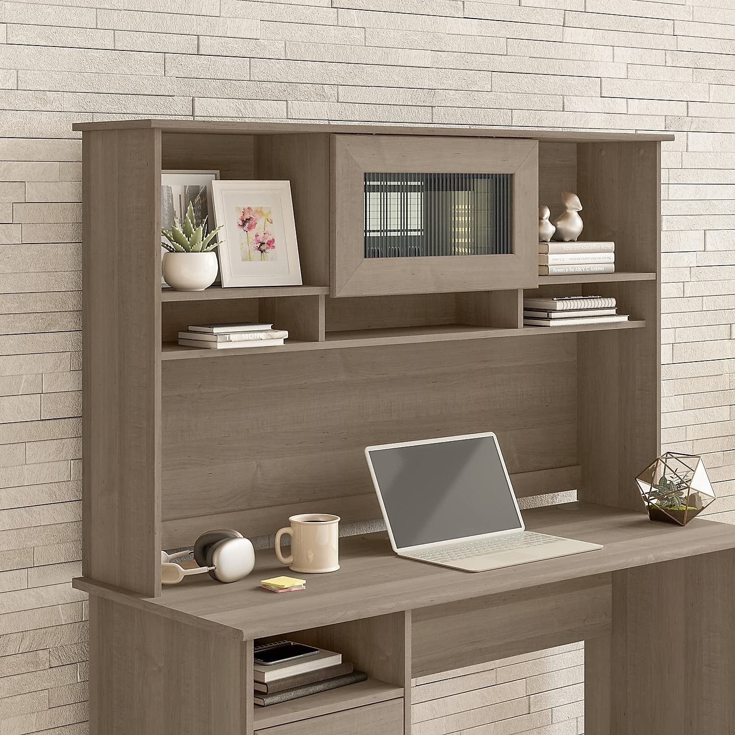 Bush Furniture Cabot Hutch 60W L-Shaped Computer Desk with Storage Shelves, Ash Gray - Perfect for Home Office, Study Room & Small Spaces