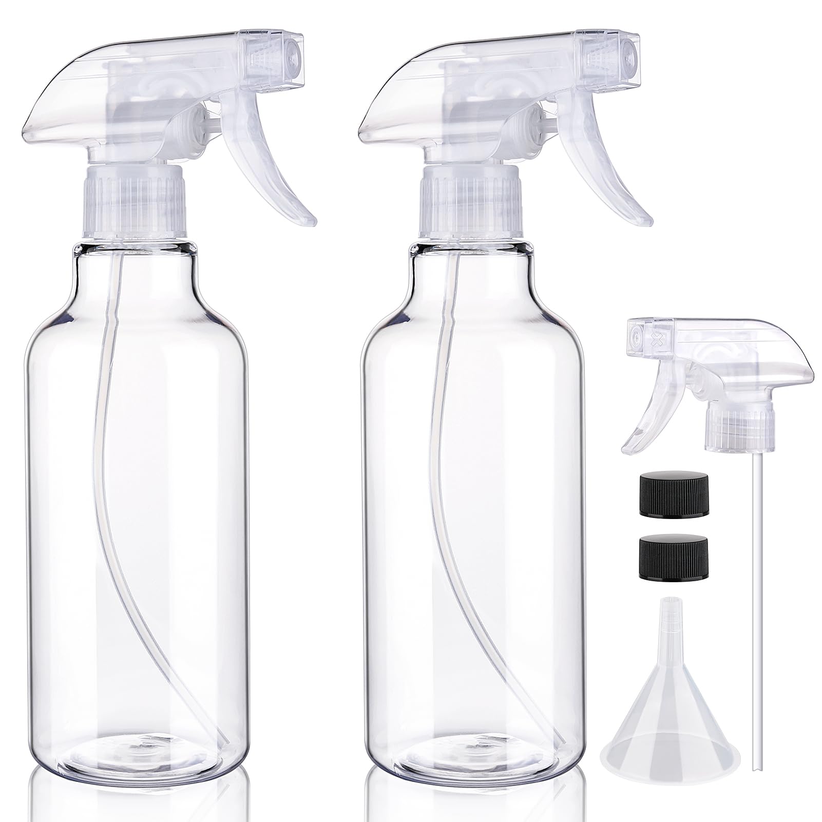 16.9oz/500ml Heavy Duty Plastic Spray Bottles 2 Pack - Empty Clear Spray Bottle for Cleaning Solutions, Essential Oils, Hair Care & Cooking | Fine Mist & Stream Nozzle | Perfect for Home, Kitchen & Garden Use