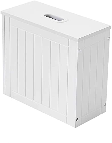 Wooden Bathroom Storage Organizer - Freestanding Toilet Paper Holder & Multi-Purpose Cleaning Tidy Box - Compact Shaker Style Cabinet for Bathroom, Kitchen, or Laundry Room (White)