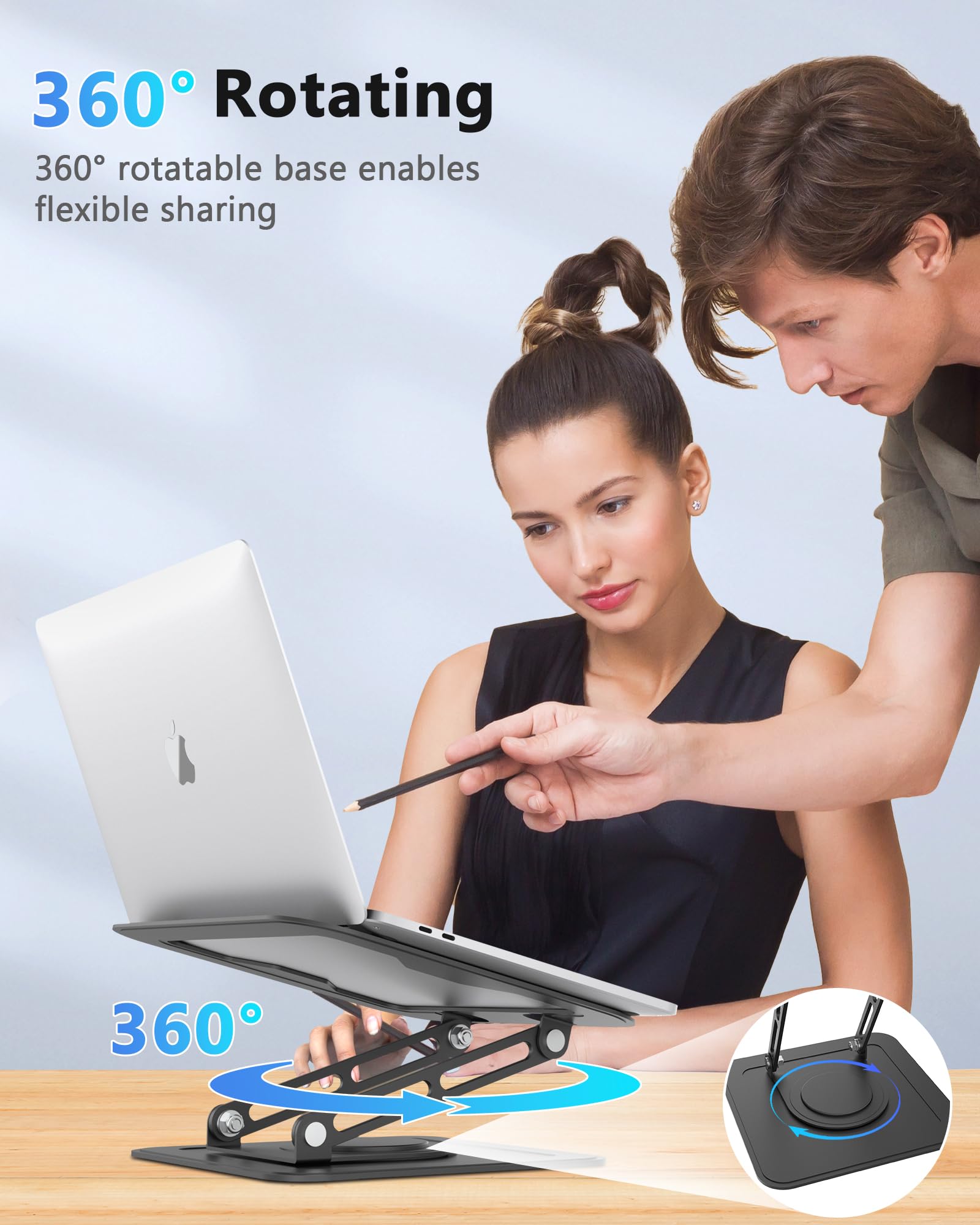NTMY Foldable 360° Rotating Laptop Stand - Ergonomic Adjustable Metal Desk Stand for MacBook, Acer, Lenovo, Dell (10-16
