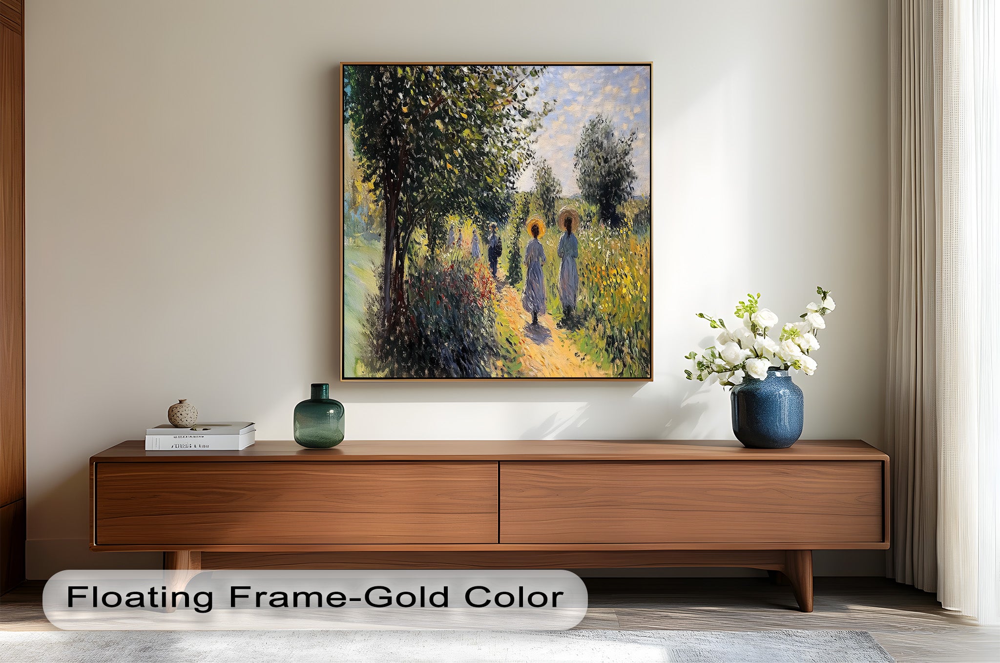 Afternoon Stroll - Sun Dappled Garden Walk Oil Painting Wall Art - Hand Painted Landscape Canvas for Living Room, Bedroom Decor - Perfect Gift for Home & Office
