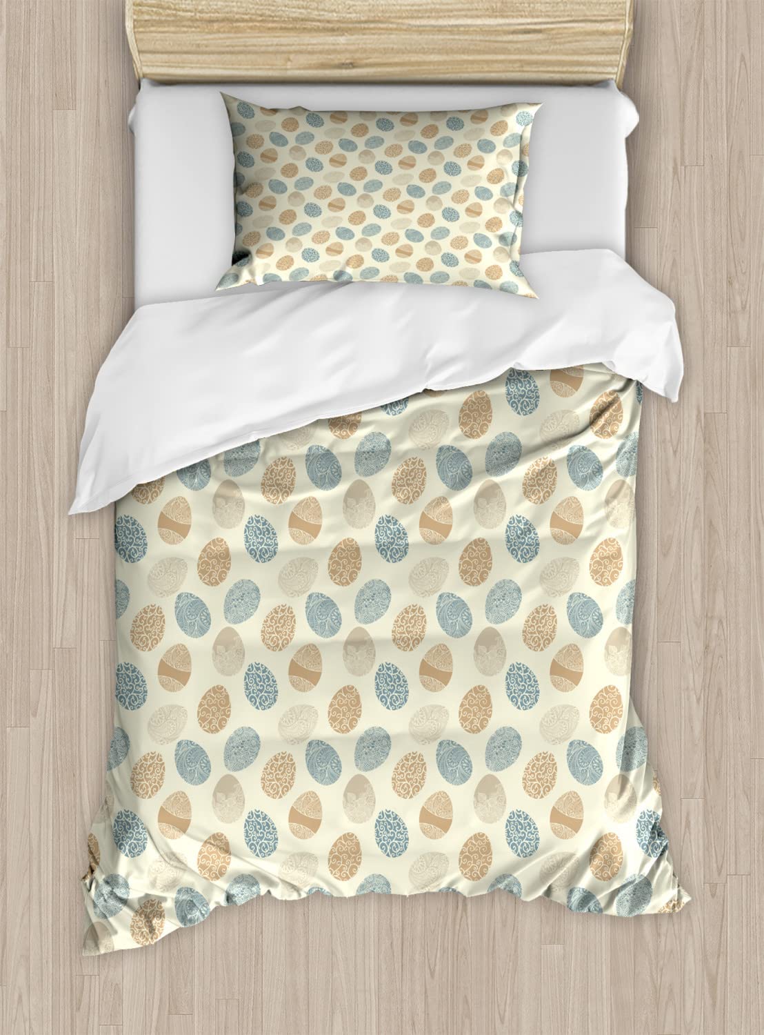 Ambesonne Easter Duvet Cover Set - King Size 2-Pack with Floral Design in Pale Yellow & Slate Blue | Includes 2 Duvet Covers & 4 Pillowcases | Perfect for Spring Bedroom Decor, Holiday Guest Rooms & Easter Celebrations