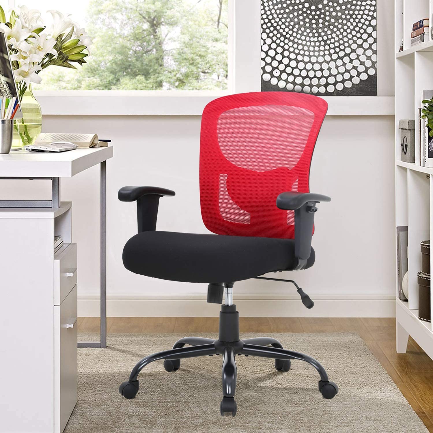 Ergonomic Big and Tall Office Chair 400 lbs Capacity - Wide Seat Desk Chair with Adjustable Lumbar Support & Armrests - Heavy Duty Swivel Rolling Task Chair for Home Office (Red) - Perfect for Long Work Hours & Gaming Sessions
