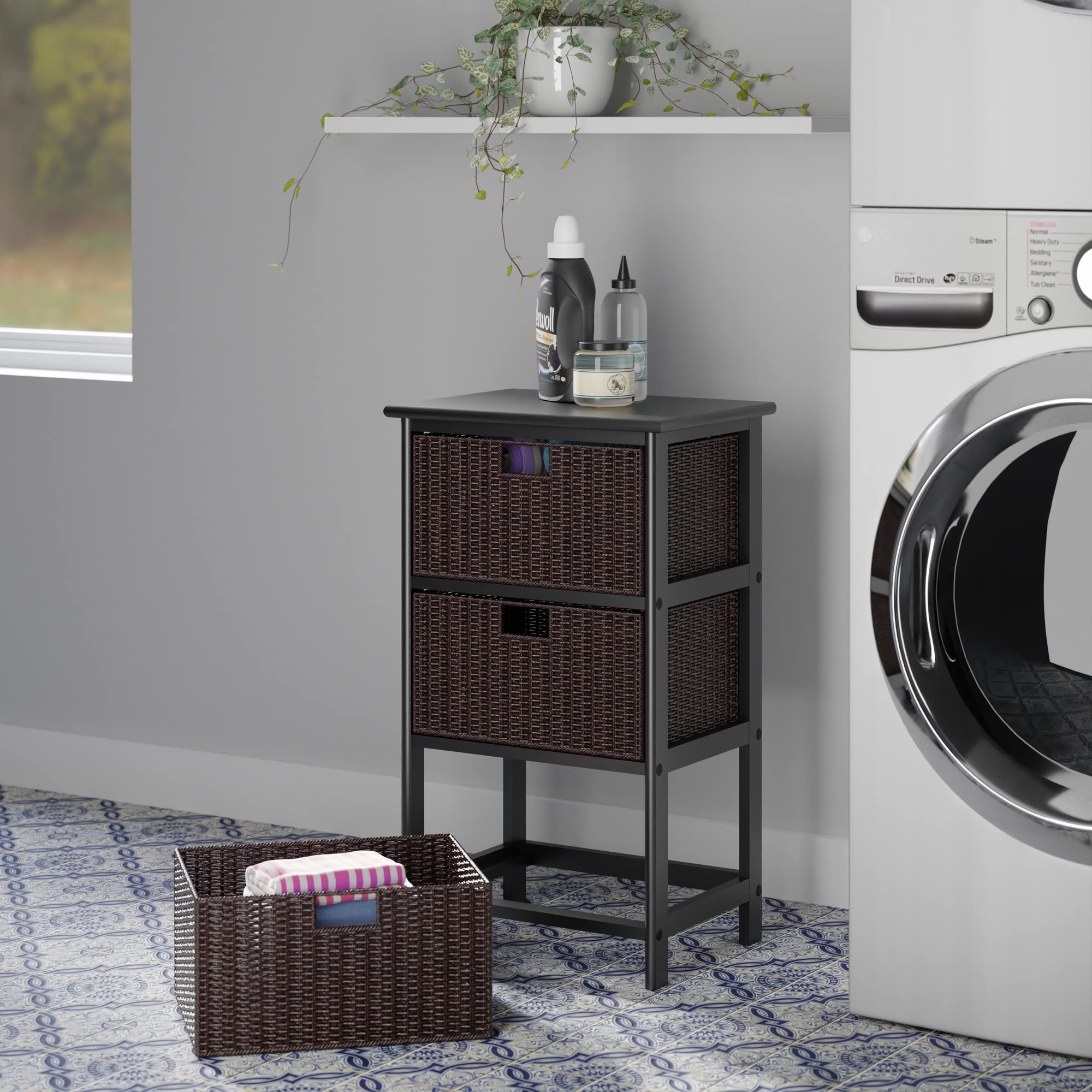 Winsome Omaha 3-Tier Storage Rack with Baskets - Black | Space-Saving Organizer for Bedroom, Bathroom, Kitchen & Office