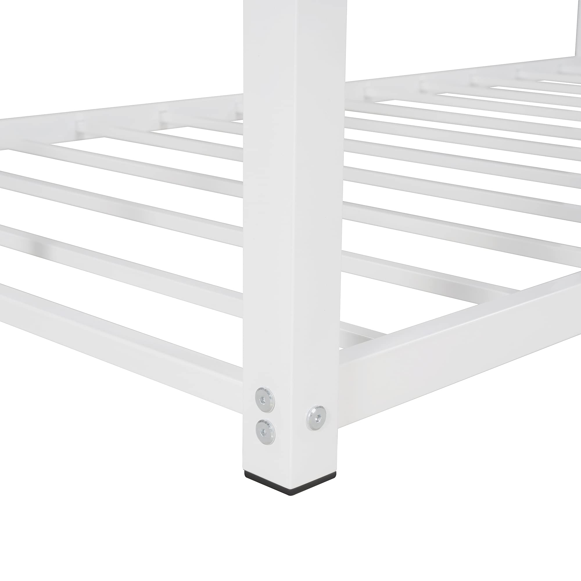 Twin Over Twin Metal Bunk Bed with Ladder & Slide - Sturdy Kids & Teens Bunk Bed Frame with Safety Guard Rails - White Finish - Perfect for Small Bedrooms, Shared Kids Rooms & Sleepovers