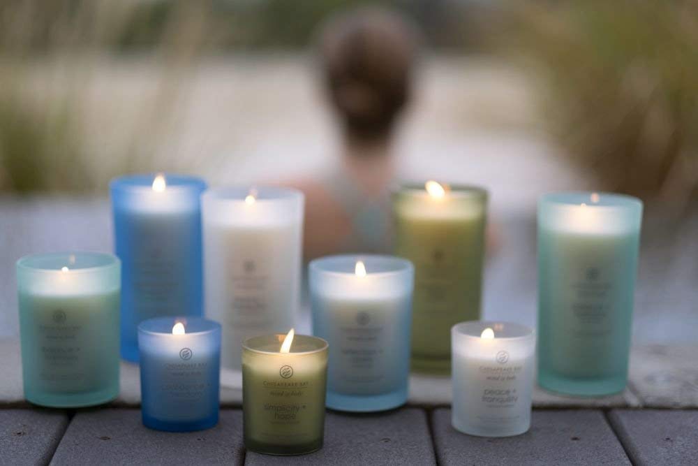 Chesapeake Bay Candle Peace & Tranquility - Cashmere Jasmine Scented Candles, 2-Pack Medium Soy Wax Candles for Home Decor, Relaxation, Gifts | Aromatherapy for Bedroom, Bathroom & Yoga Space
