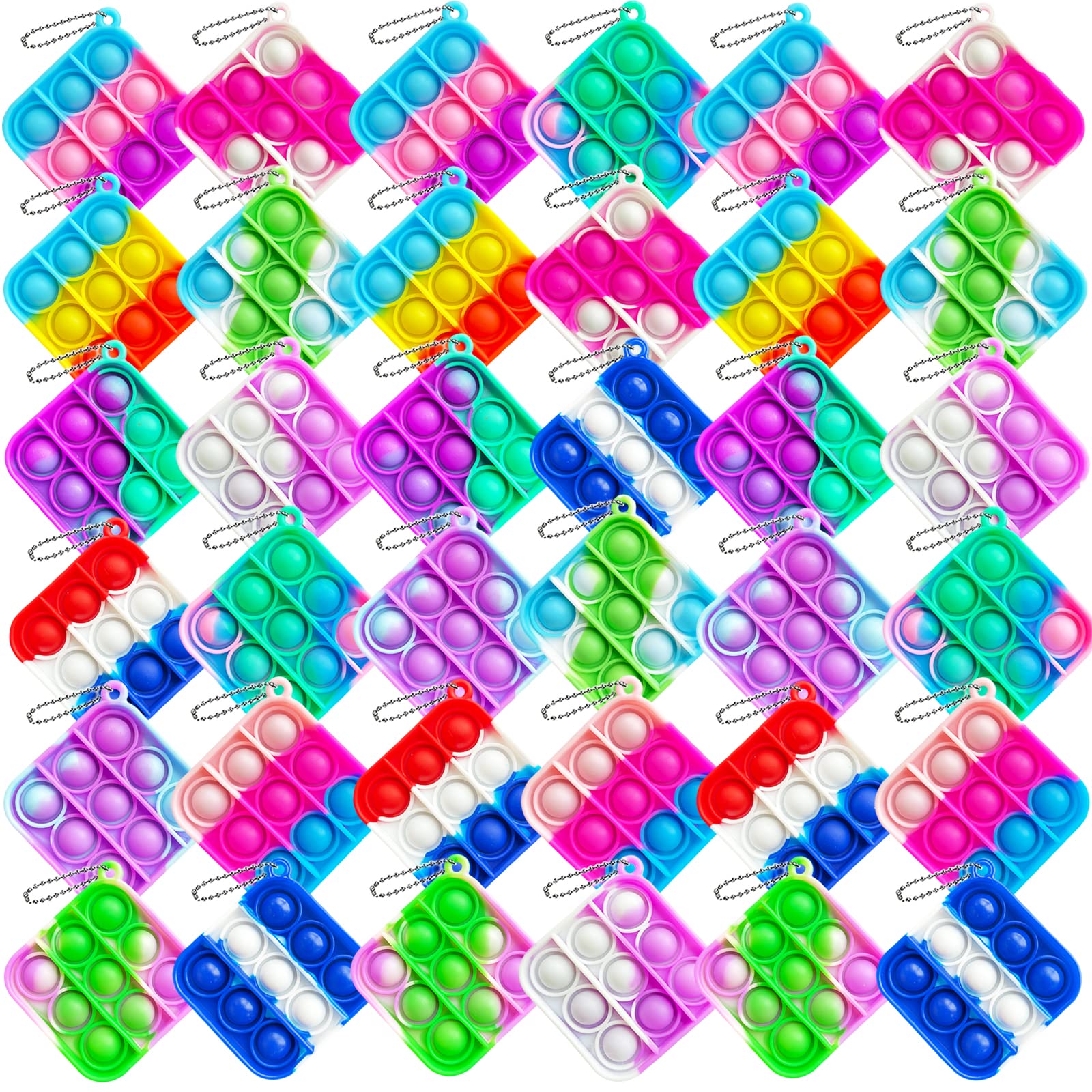 MuMuZi 36PCS Mini Pop Bubble Fidget Toy Pack - Stress Relief Sensory Toys for Kids & Adults, Silicone Bubble Popper Keychain & Desk Fidget Toy - Perfect for Anxiety Relief, Office, Classroom & Travel Use