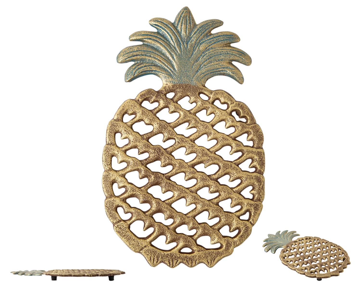 Vintage Cast Iron Pineapple Trivet - Rustic Decorative Kitchen & Dining Table Hot Dish Protector - Heat Resistant Countertop Saver with Rubber Feet - Eco-Friendly Recycled Metal - Perfect for Farmhouse, Cottage & Coastal Home Decor