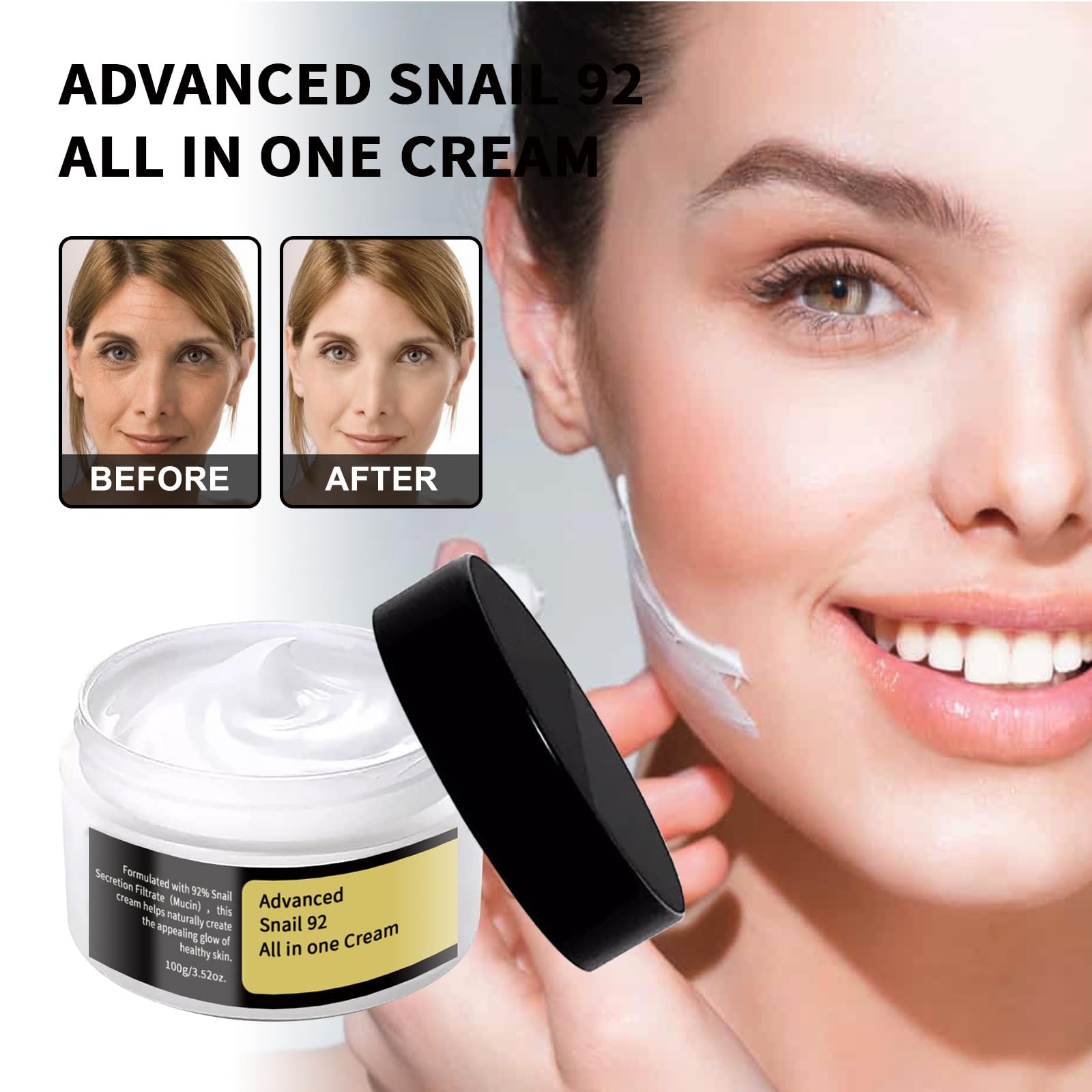 Premium Snail Mucin Collagen Face Cream - 100g Anti-Aging, Moisturizing & Brightening Treatment with Repairing Properties | For Dry Skin, Wrinkles & Dark Spots | Day & Night Skincare Routine