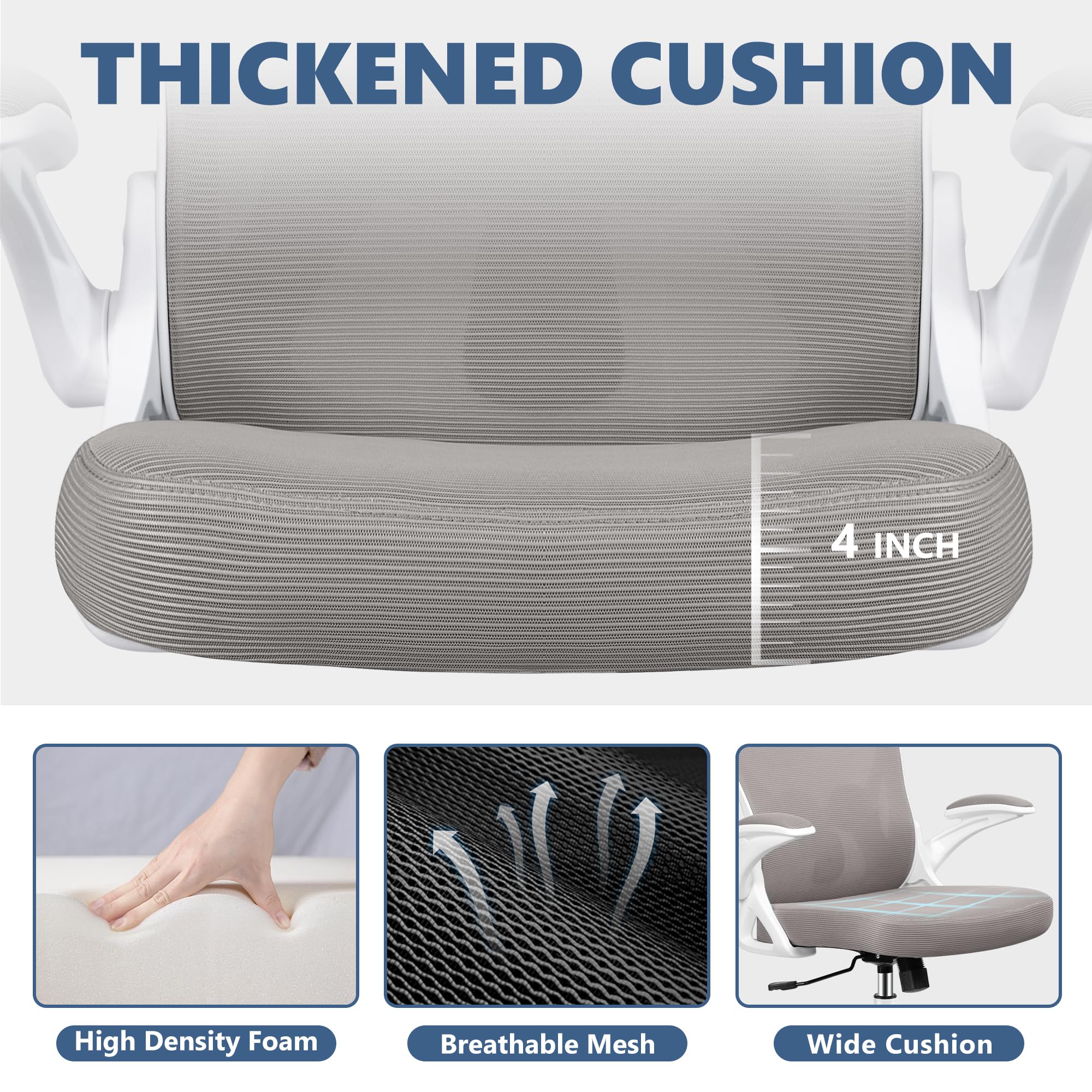 Ergonomic Mesh Office Chair with Adjustable Lumbar Support - Breathable Mid Back Computer Desk Chair, Swivel Task Chair with Flip-Up Armrests for Home & Office Use - Perfect for Long Work Hours & Gaming Sessions (Gray)