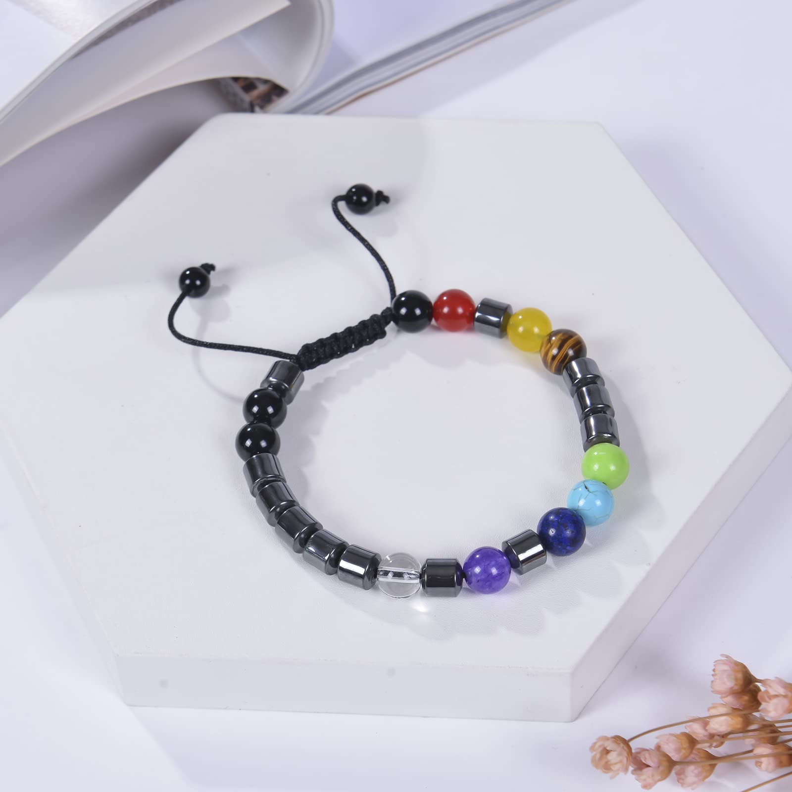 GelConnie 7 Chakra Healing Bracelet - 8mm Natural Lava Stone Yoga Beads for Stress Relief & Anxiety - Aromatherapy Essential Oil Diffuser Bangle - Perfect for Meditation, Yoga & Spiritual Healing