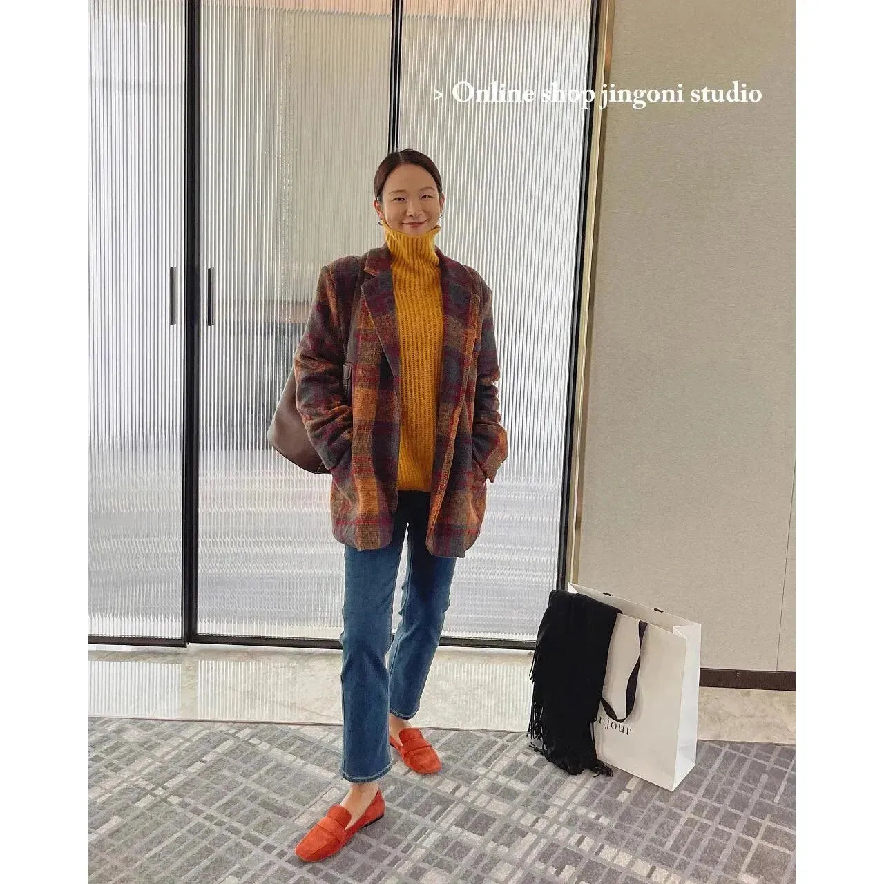 Stylish Plaid Loose Fit Women's Coat - Fashionable Fall & Winter Outerwear for Casual Outings and Office Wear