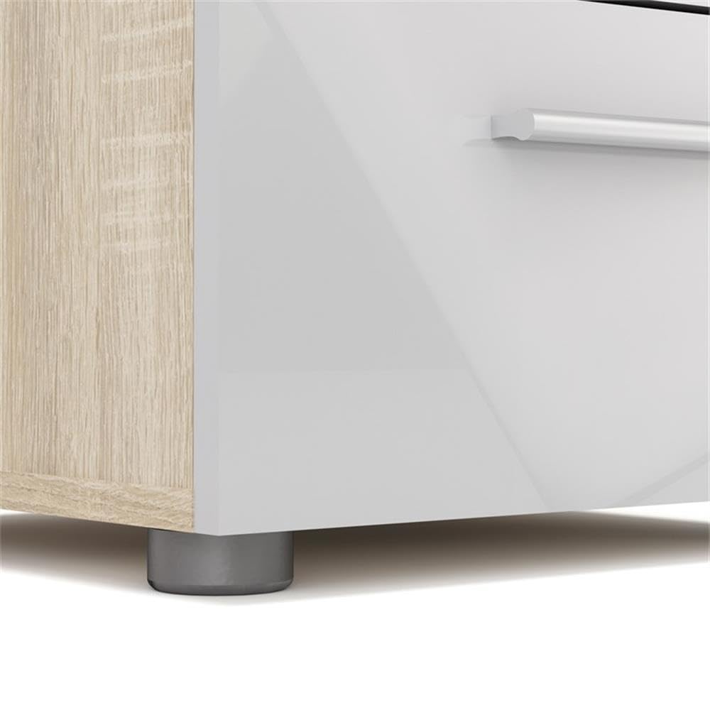 Modern 4-Piece Oak & White Gloss Bedroom Set with Nightstands, Dresser & Chest | Space-Saving Storage Solution for Small Bedrooms & Apartments
