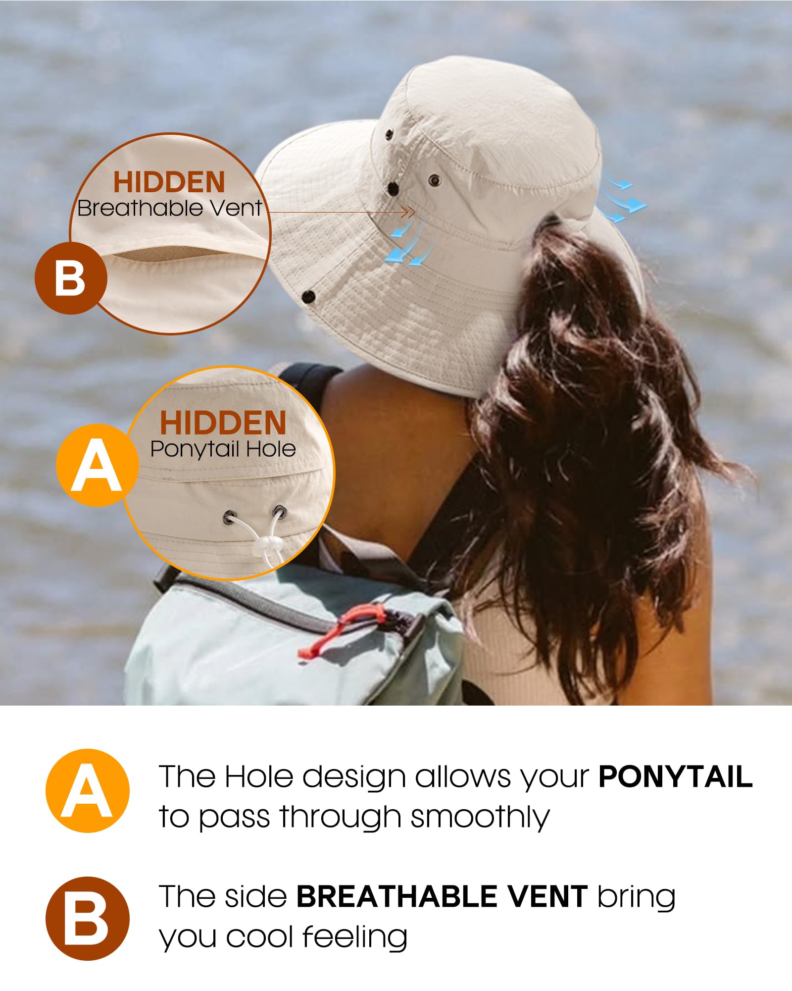 FURTALK Women's Sun Hat with Ponytail Hole - UPF 50+ Wide Brim Beach Bucket Hat for Fishing, Hiking & Outdoor Activities - Perfect for Summer Vacations, Beach Trips and Gardening