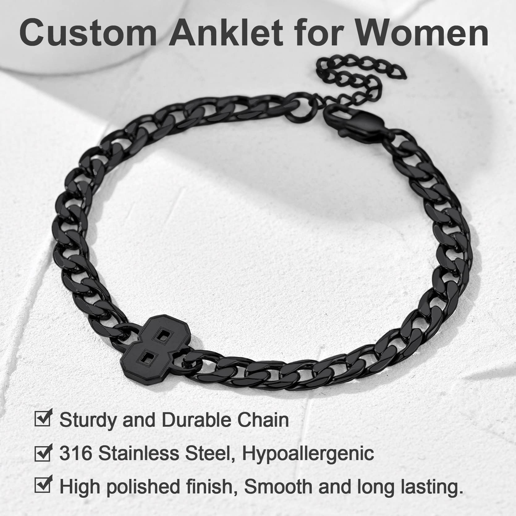 Custom Gold Name Anklet for Women & Men - Personalized Summer Jewelry Ankle Bracelet 8.5
