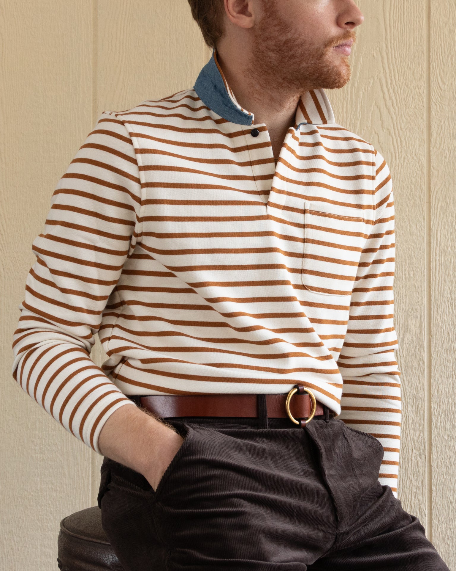 Acadia Polo Shirt for Men - Cream/Acorn Loopback Terry Cotton - Comfortable Casual Wear for Golf, Office & Outdoor Activities
