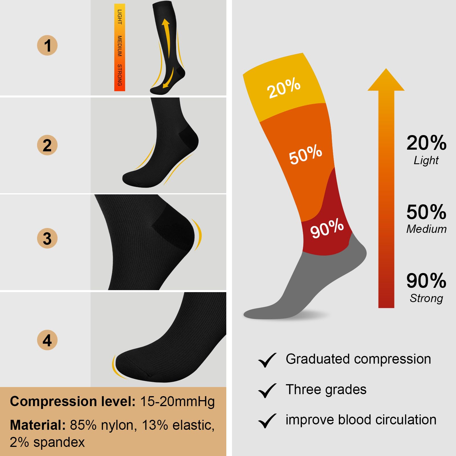 TRIITECH 6 Pairs Copper Compression Socks for Women & Men - 15-20mmHg Graduated Support for Running, Hiking, Nursing & Travel - Improve Circulation & Reduce Swelling During Sports & Daily Activities