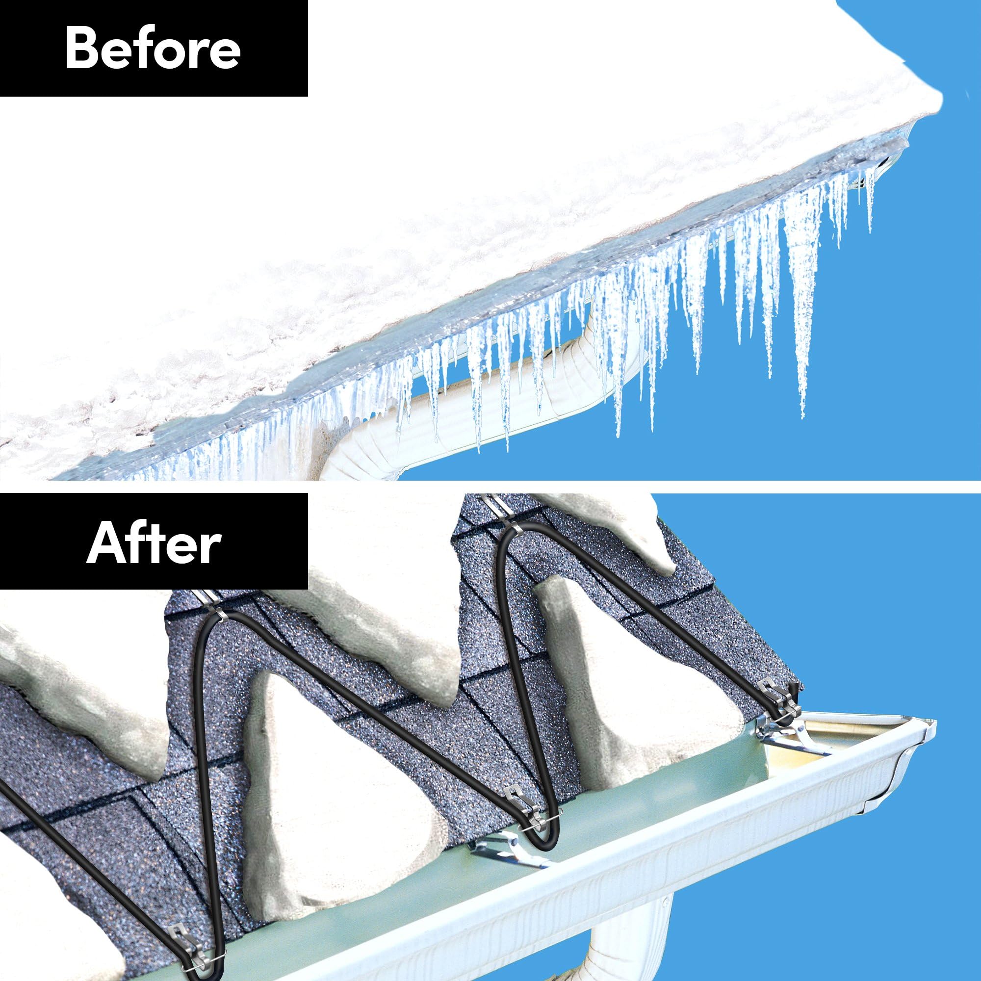 WarmlyYours 120 ft Roof Snow Melting Heat Cable - 5 Watts/ft Heated Tape for Roof & Gutters - Ice Dam Prevention System with Clips & Spacers (Ice Shield) - Protect Your Home from Winter Damage