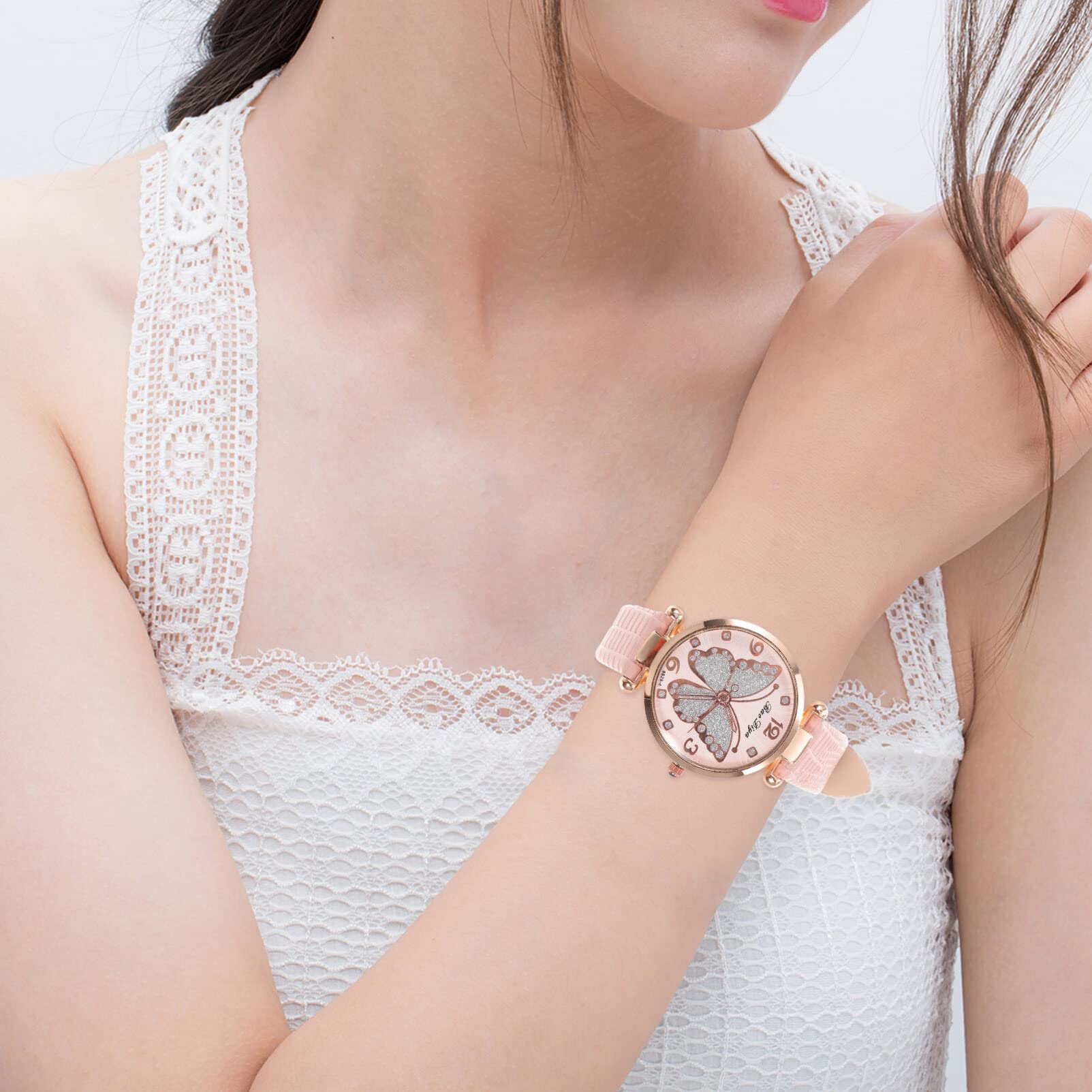 SOIMISS Rhinestone Butterfly Design Women's Watch - Elegant Casual & Simple Timepiece for Ladies | Perfect for Daily Wear, Office, Parties & Special Occasions